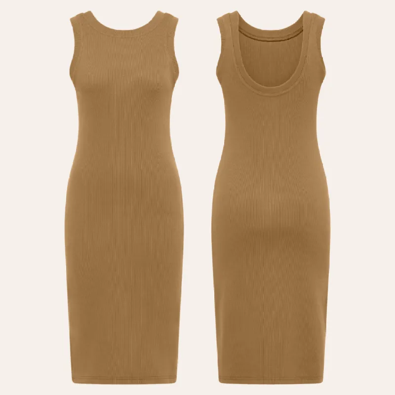 EHE Apparel Mia rib knit Dress - Caramel sold by Bonvion
