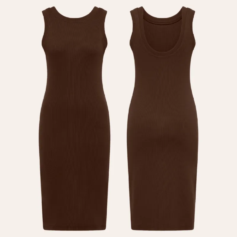EHE Apparel Mia rib knit Dress - Cinnamon Brown sold by Bonvion