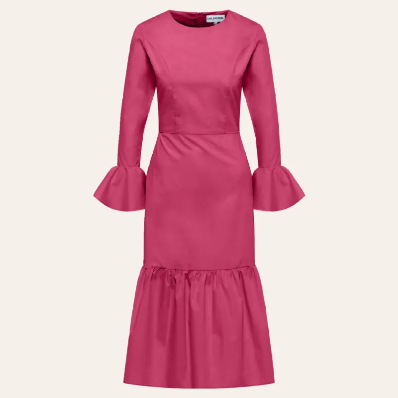 EHE Apparel Audrey ruffled Dress - Fuchsia sold by Bonvion