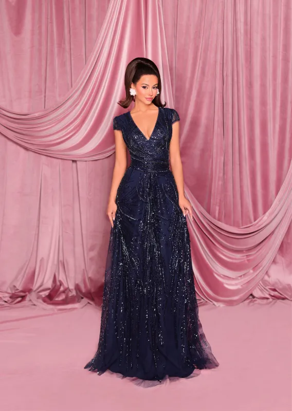 NICOLETTA Drew Gown - Navy sold by Bonvion