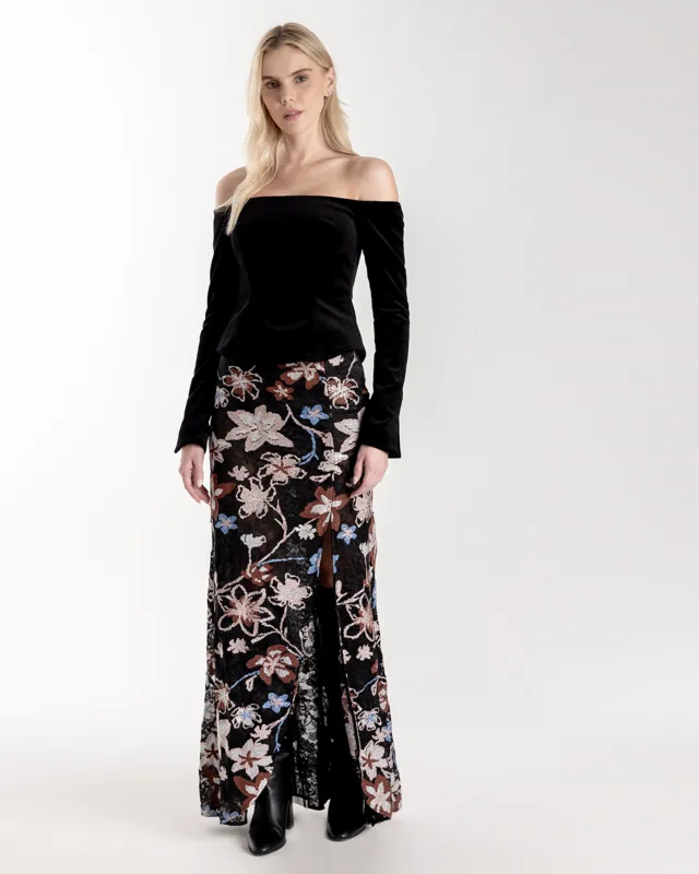 ESPECIA Farrah Skirt - Black with Flowers sold by Bonvion
