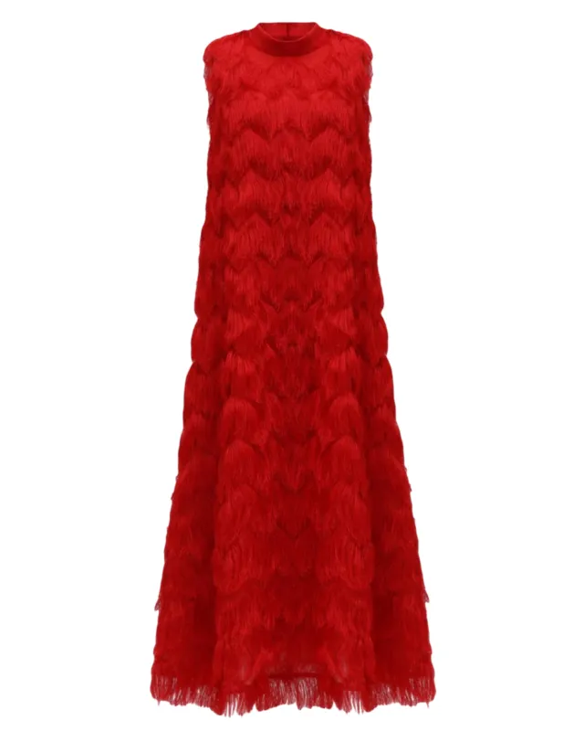 JULIA ALLERT Fringe A-Line Evening Gown - Red sold by Bonvion