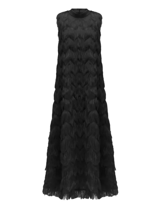 JULIA ALLERT Fringe A-Line Evening Gown - Black sold by Bonvion