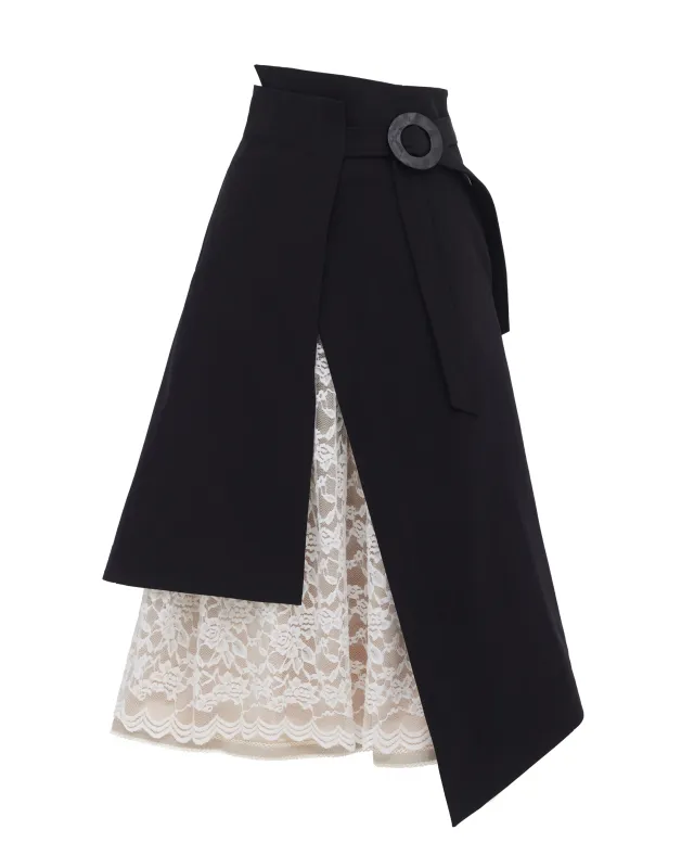 JULIA ALLERT Layered Skirt With White Lace - Black sold by Bonvion
