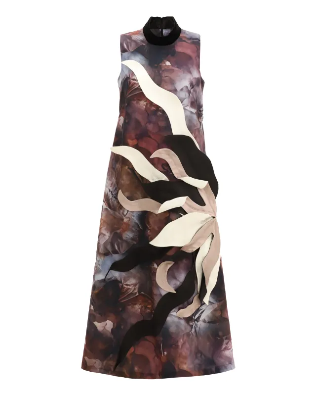 JULIA ALLERT High Neck Abstract Print Dress - Brown Print sold by Bonvion