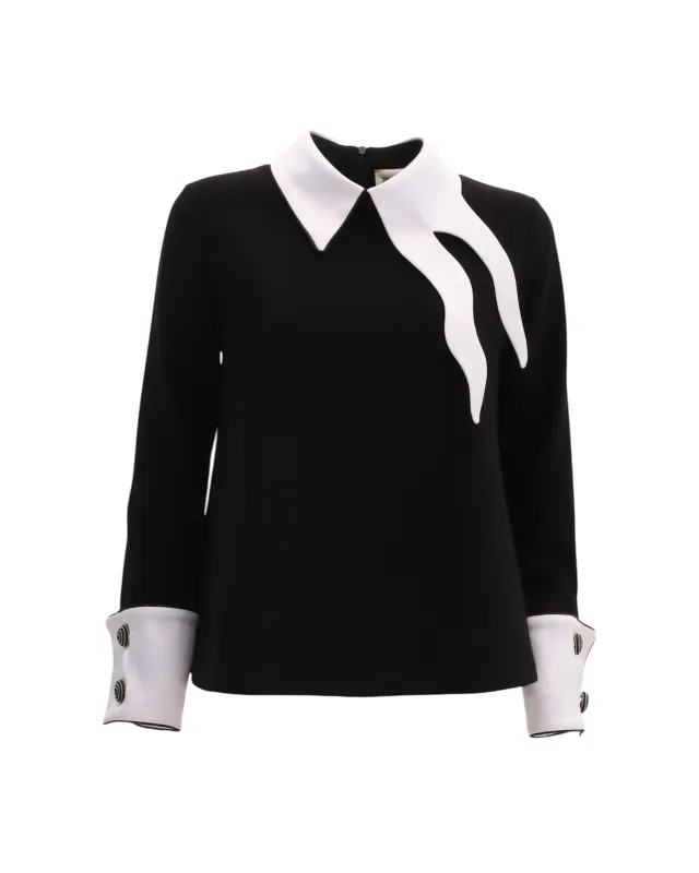 JULIA ALLERT Asymmetrical Collar Blouse - Black made by Bonvion