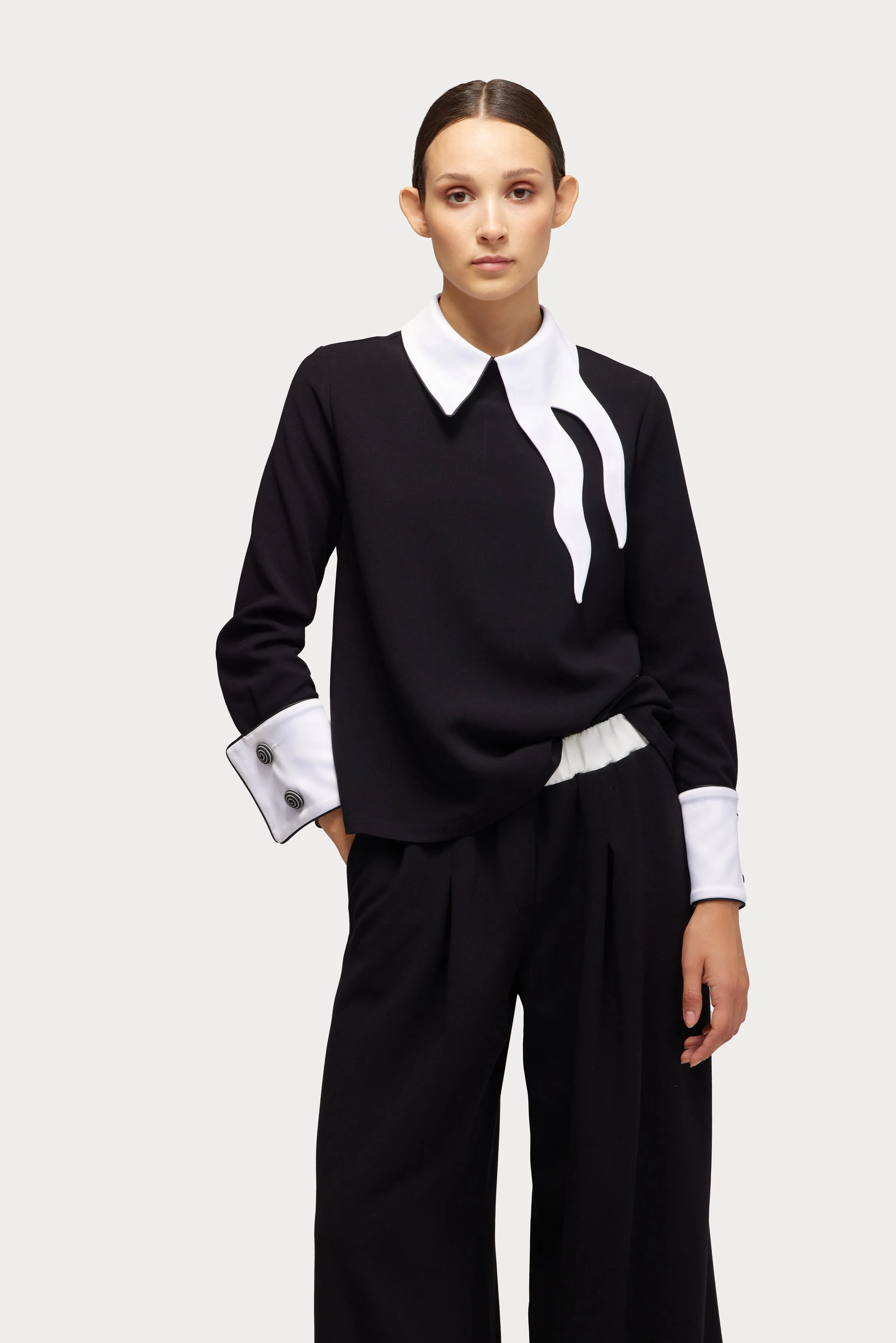 JULIA ALLERT Asymmetrical Collar Blouse - Black sold by Bonvion product image thumbnail 2