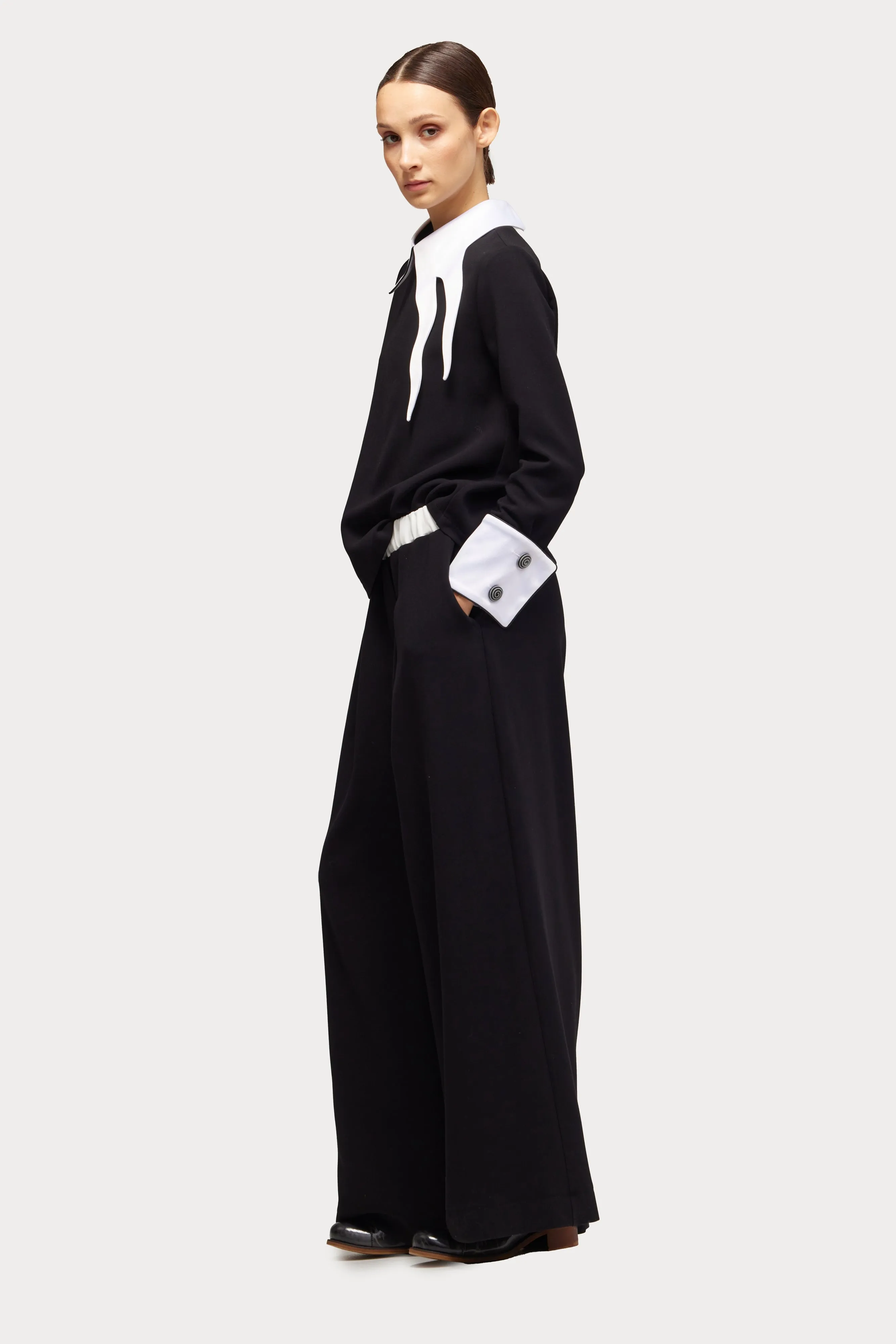 JULIA ALLERT Asymmetrical Collar Blouse - Black sold by Bonvion product image thumbnail 5