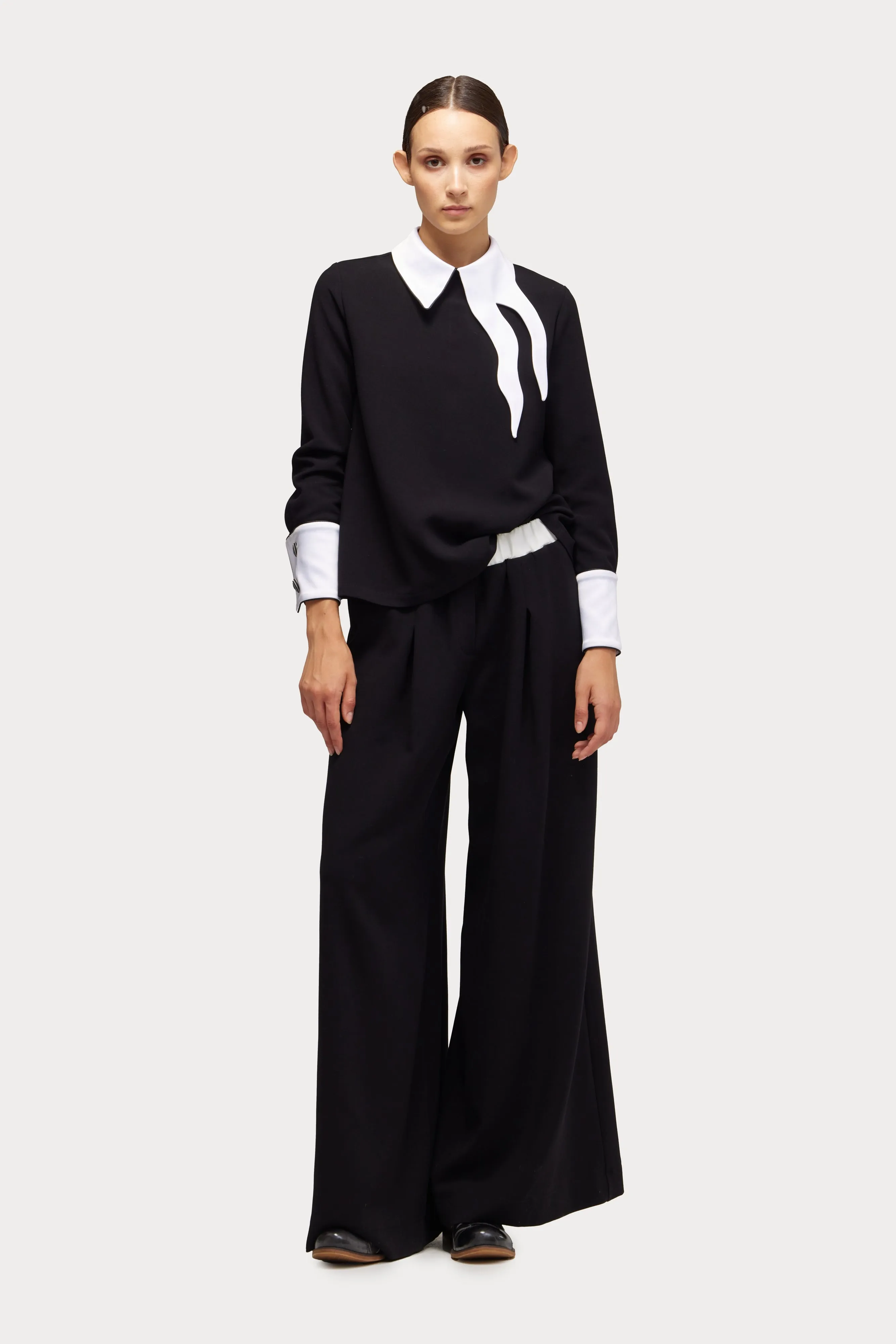 JULIA ALLERT Asymmetrical Collar Blouse - Black sold by Bonvion product image thumbnail 4