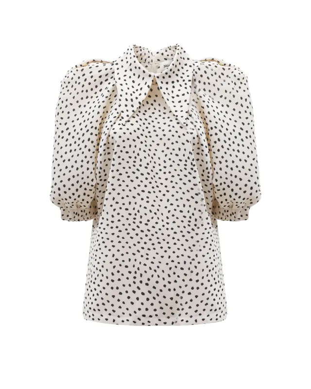 JULIA ALLERT Crepe Polka Dot Blouse - Beige sold by Bonvion
