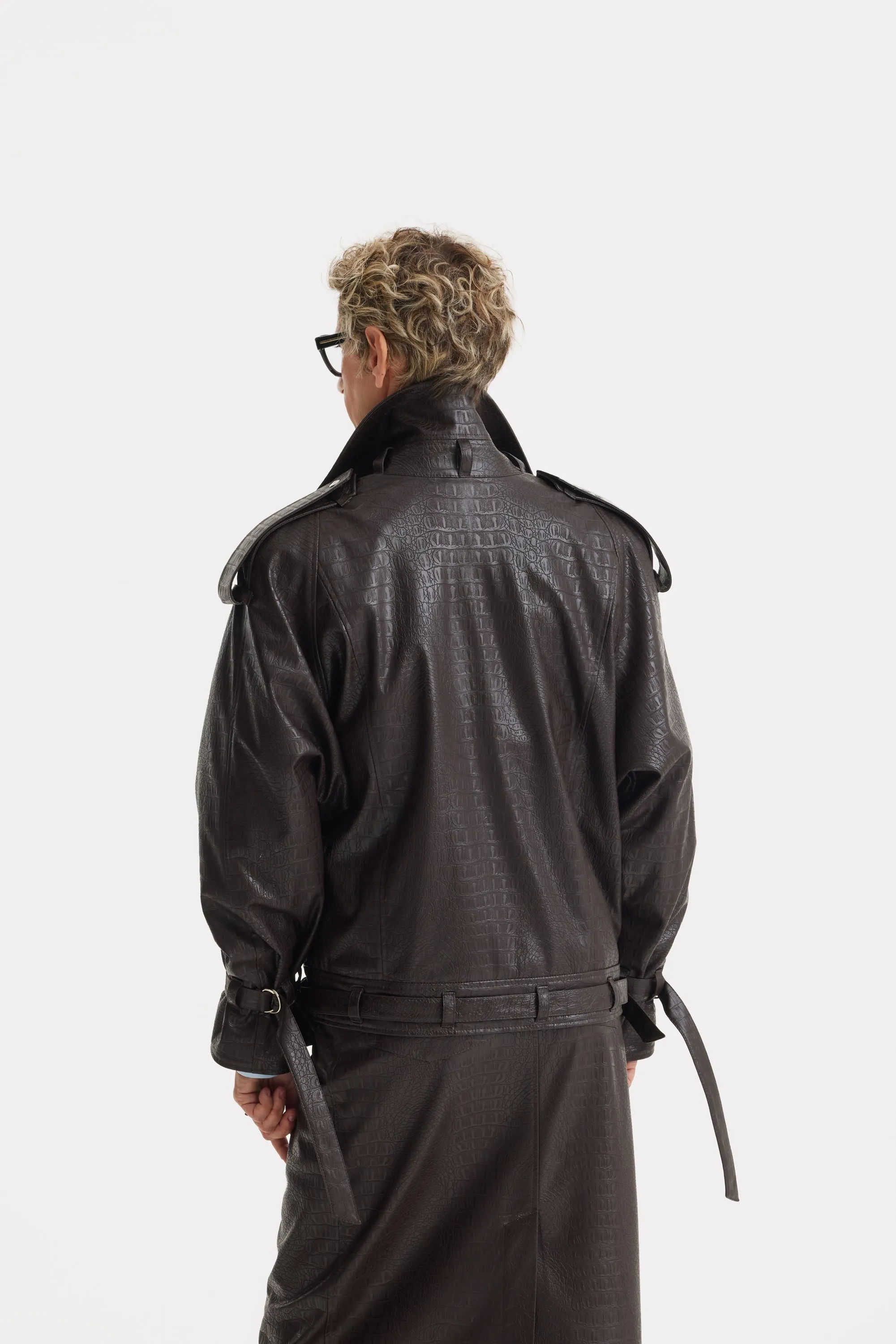 JULIA ALLERT Croc-Effect Vegan Leather Oversized Jacket – Black sold by Bonvion product image thumbnail 3