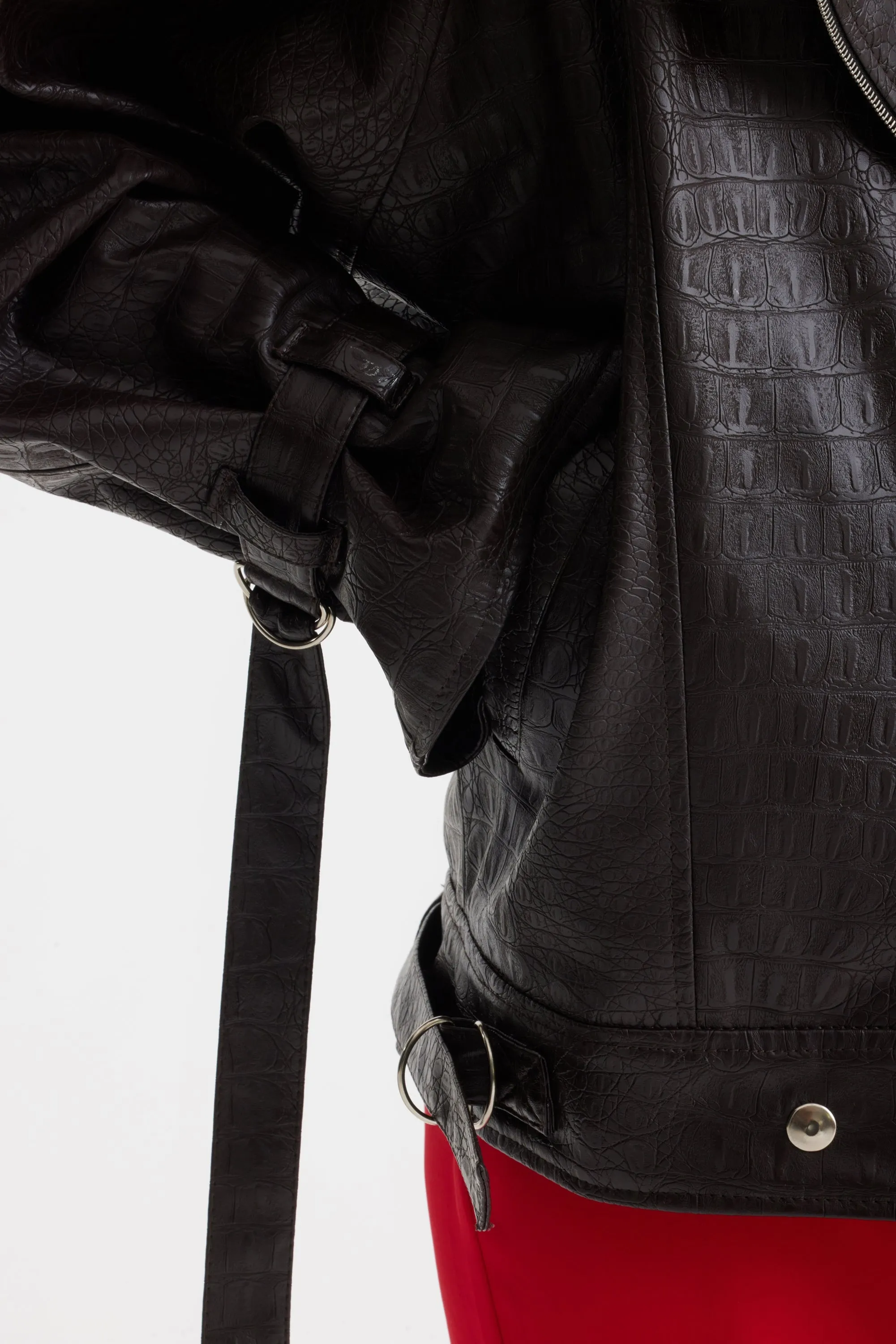 JULIA ALLERT Croc-Effect Vegan Leather Oversized Jacket – Black sold by Bonvion product image thumbnail 5