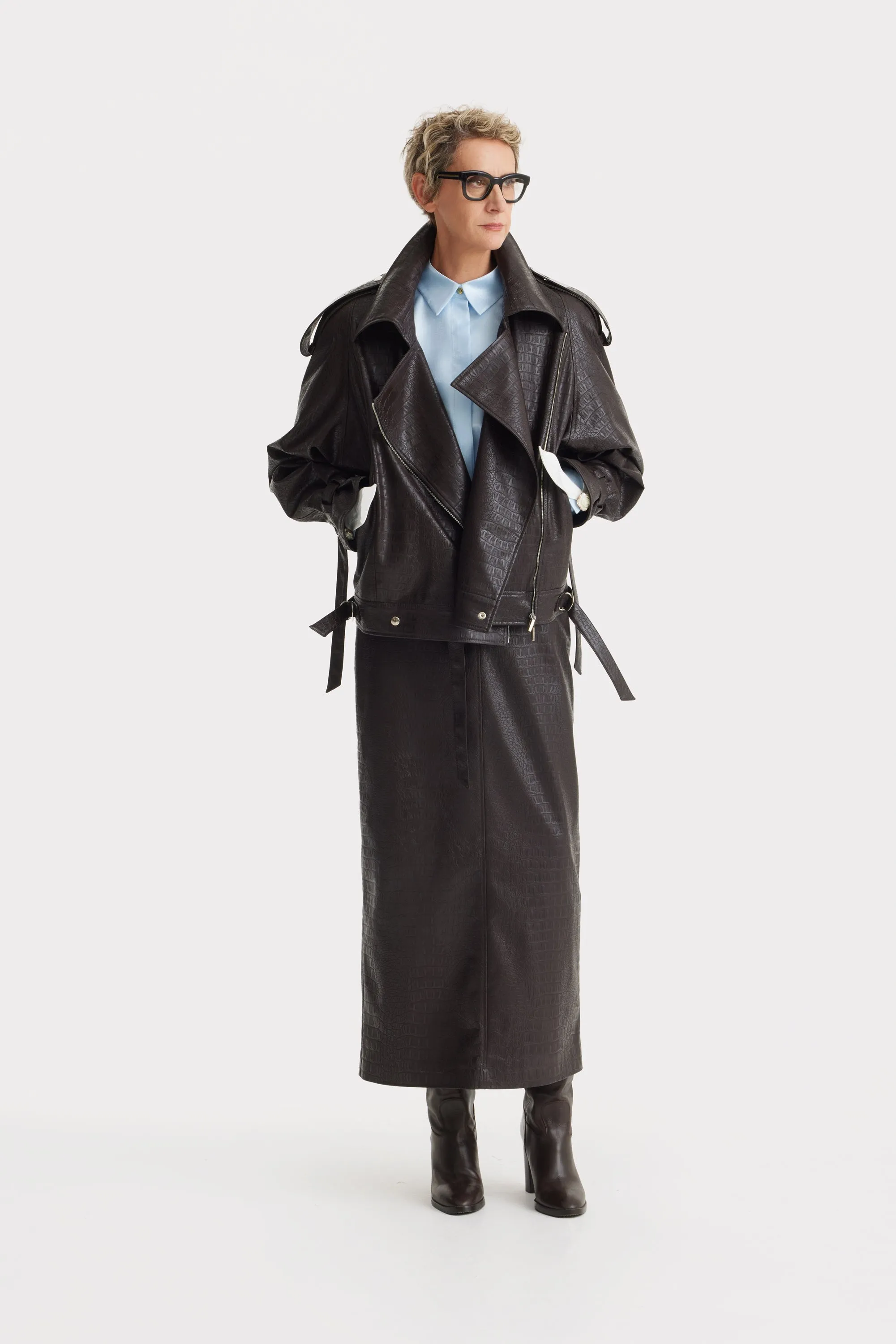 JULIA ALLERT Croc-Effect Vegan Leather Oversized Jacket – Black sold by Bonvion product image thumbnail 4