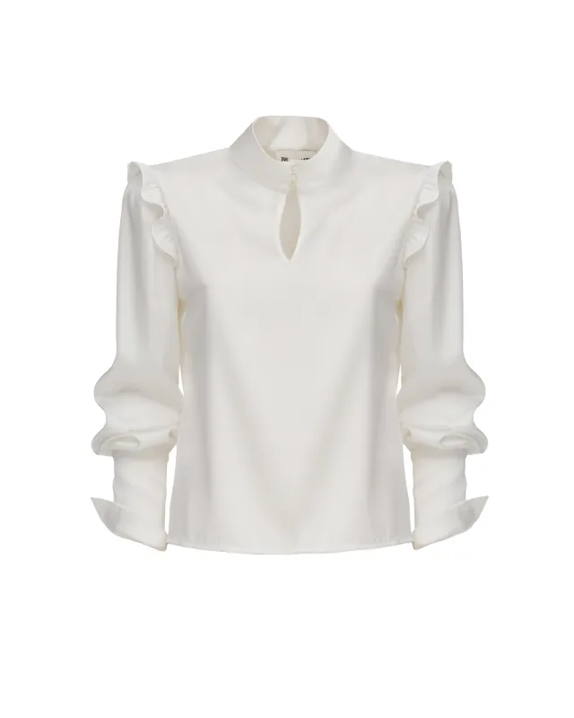 JULIA ALLERT Bishop Sleeves Stand Collar Blouse - Ivory sold by Bonvion