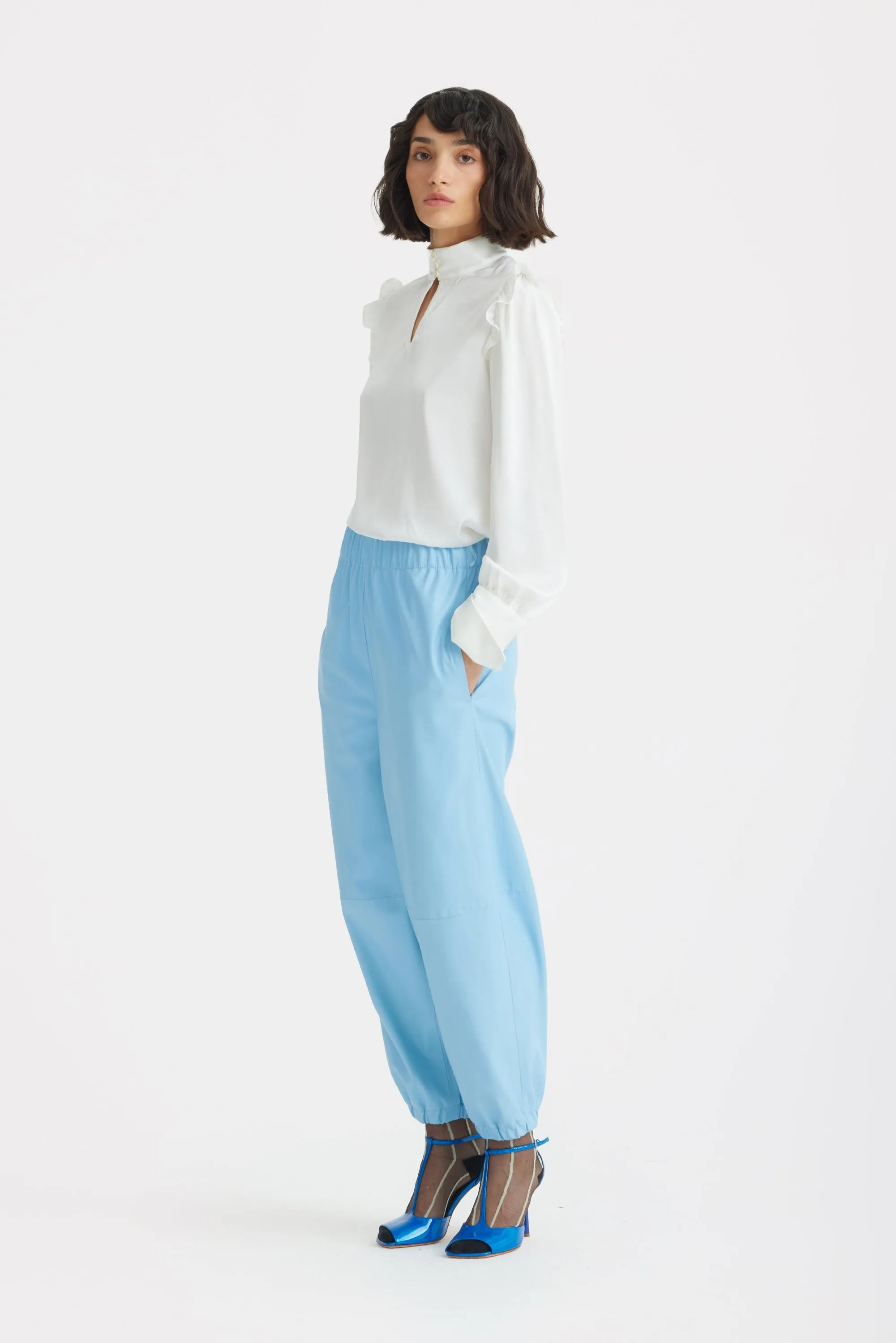 JULIA ALLERT Bishop Sleeves Stand Collar Blouse - Ivory sold by Bonvion product image thumbnail 4