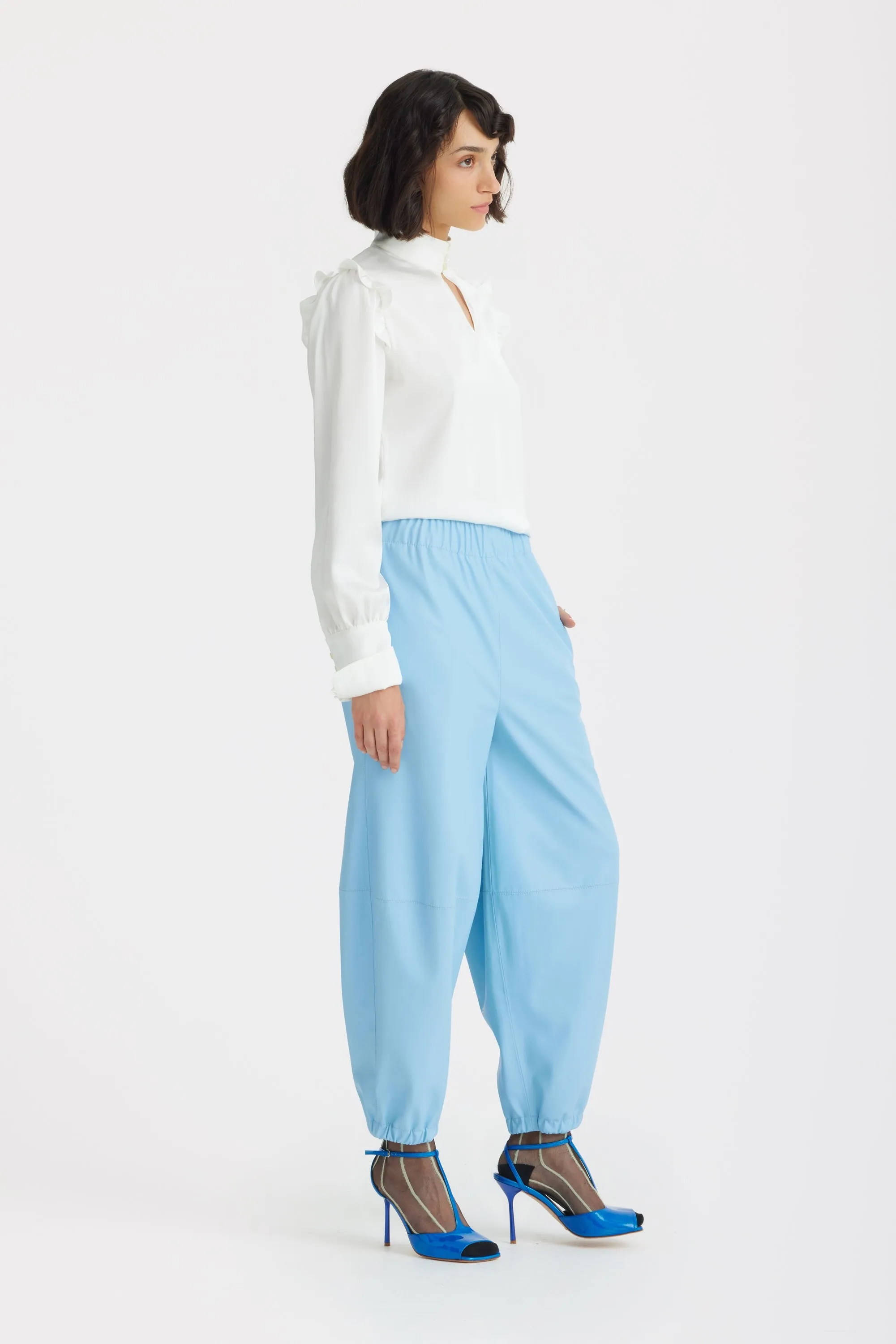 JULIA ALLERT Bishop Sleeves Stand Collar Blouse - Ivory sold by Bonvion product image thumbnail 3