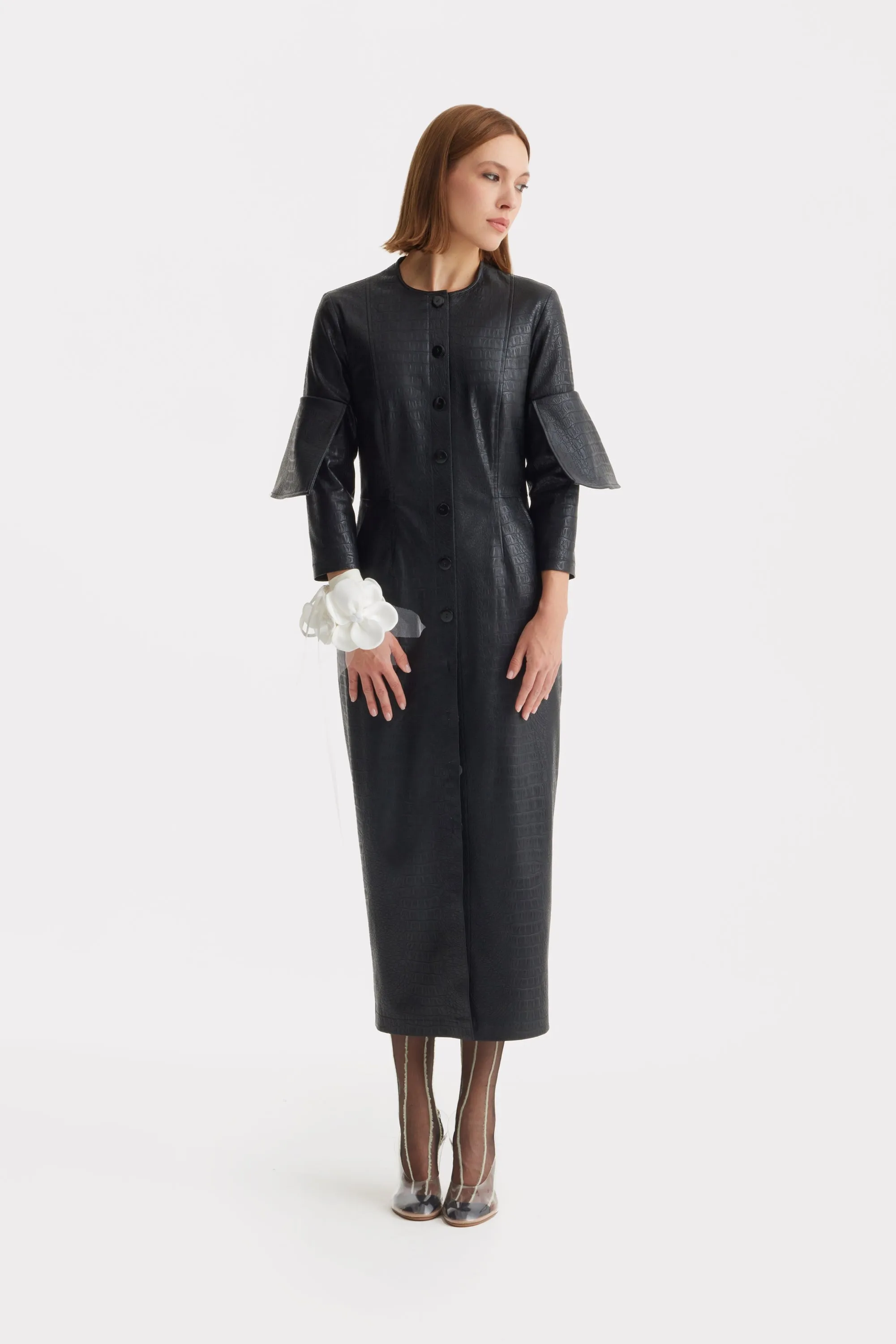 JULIA ALLERT Croc-Effect Vegan Leather Dress - Black sold by Bonvion product image thumbnail 2