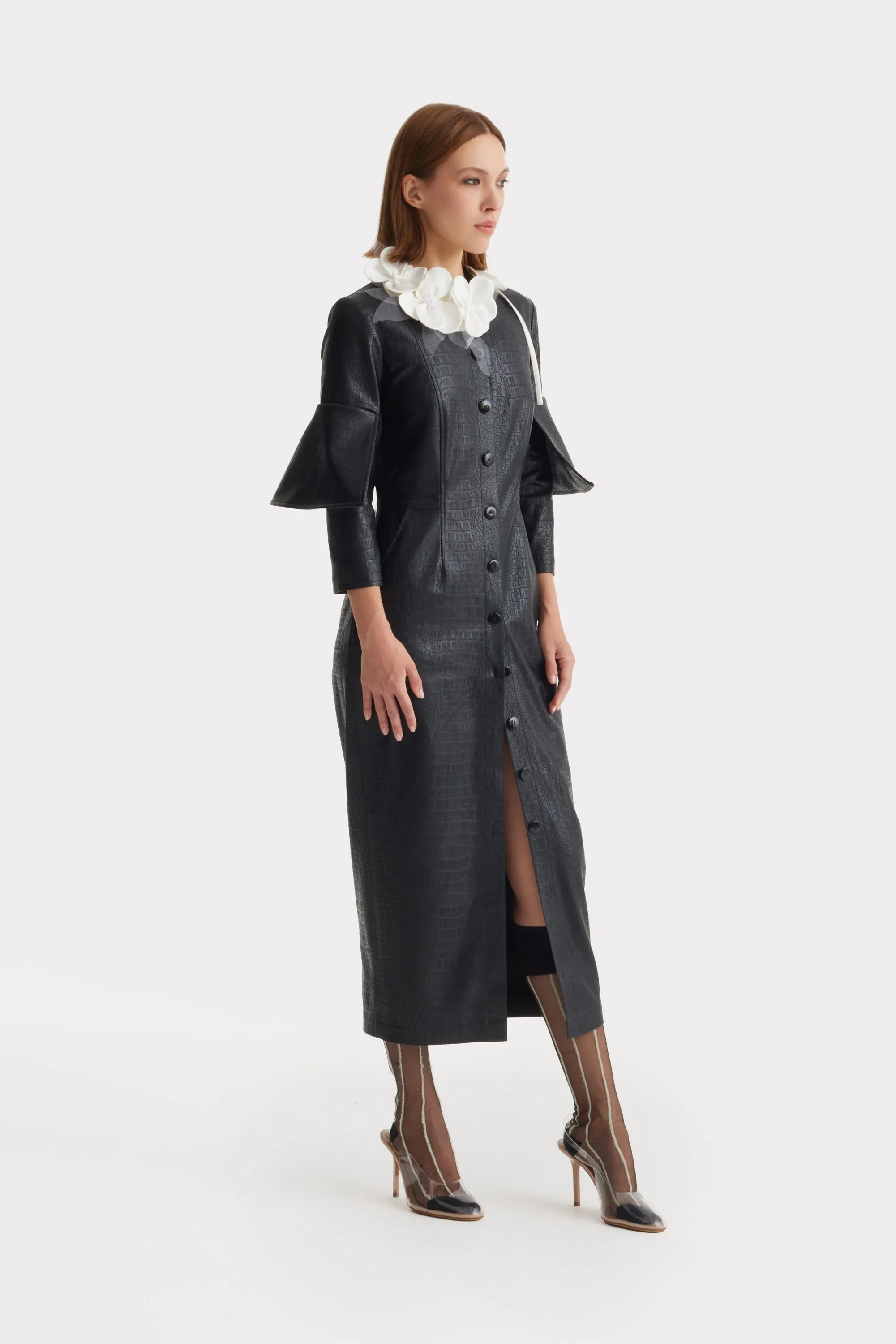JULIA ALLERT Croc-Effect Vegan Leather Dress - Black sold by Bonvion product image thumbnail 5