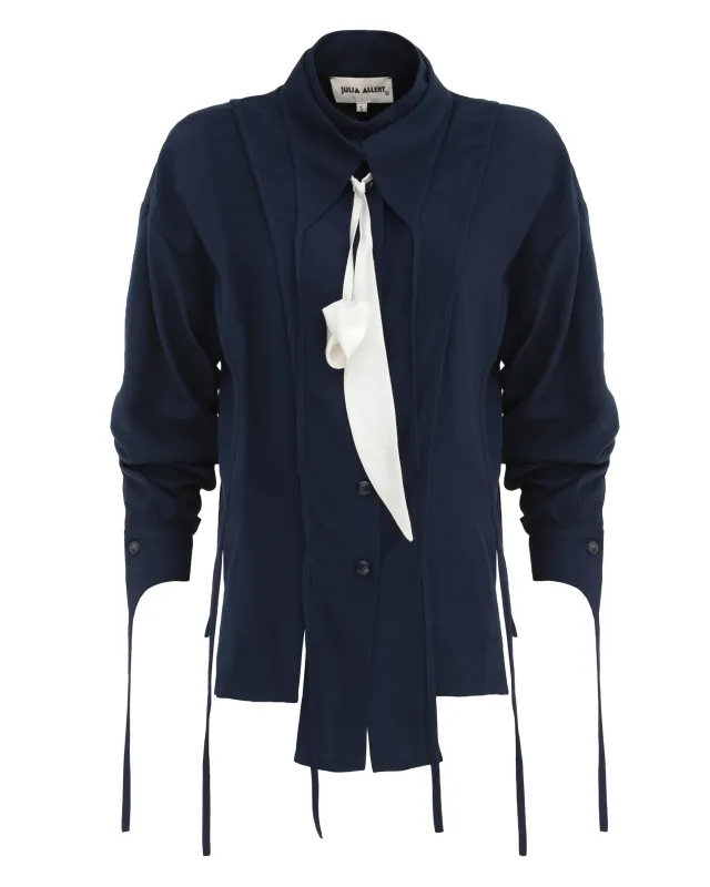 JULIA ALLERT Artistic Asymmetric Textured Blouse - Navy sold by Bonvion