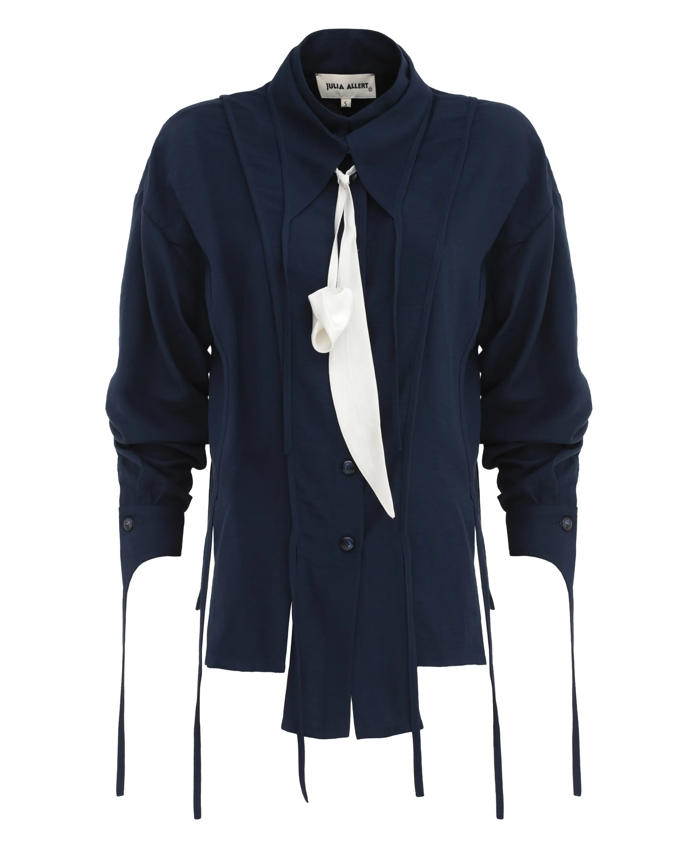 JULIA ALLERT Artistic Asymmetric Textured Blouse - Navy sold by Bonvion