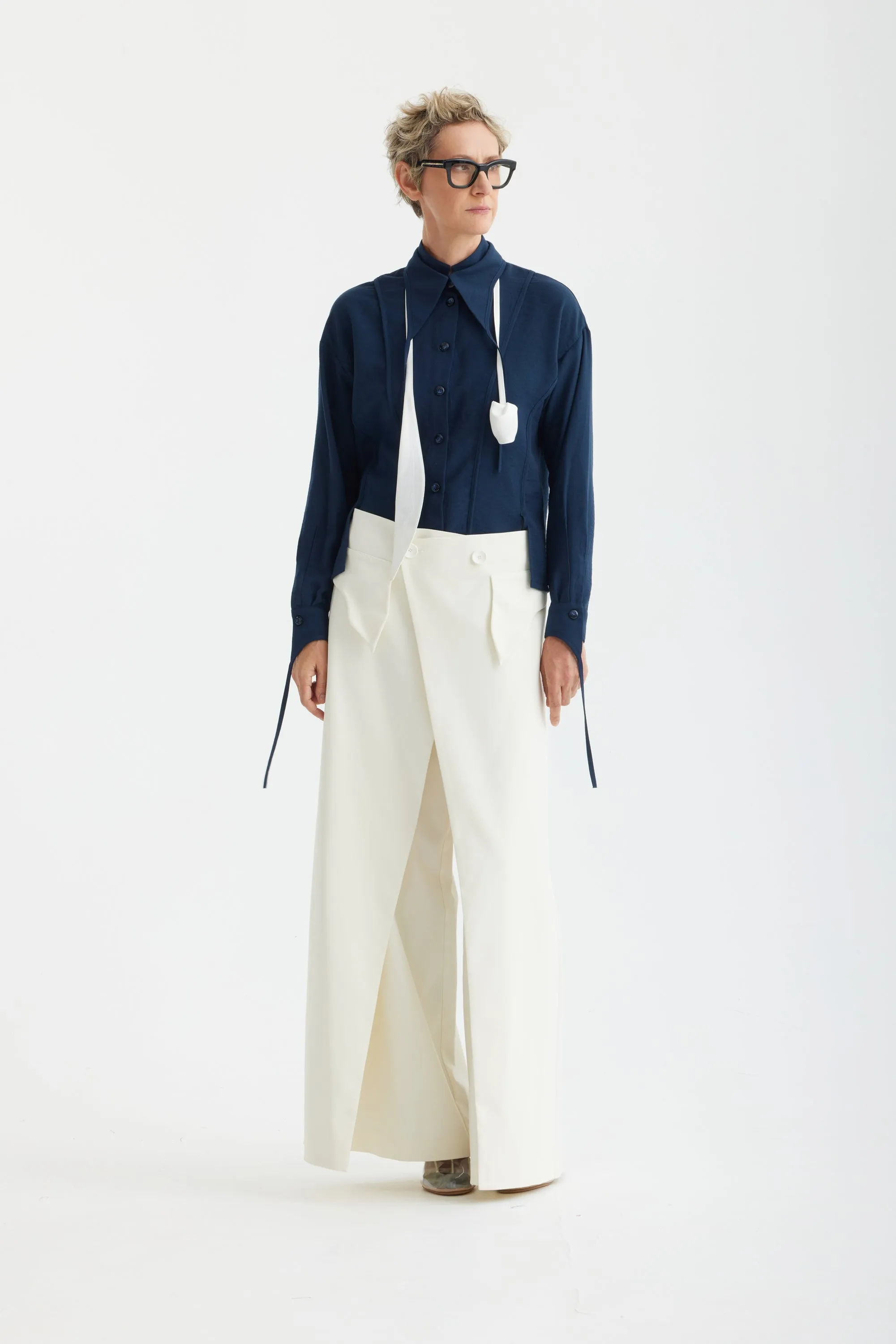 JULIA ALLERT Artistic Asymmetric Textured Blouse - Navy sold by Bonvion product image thumbnail 5