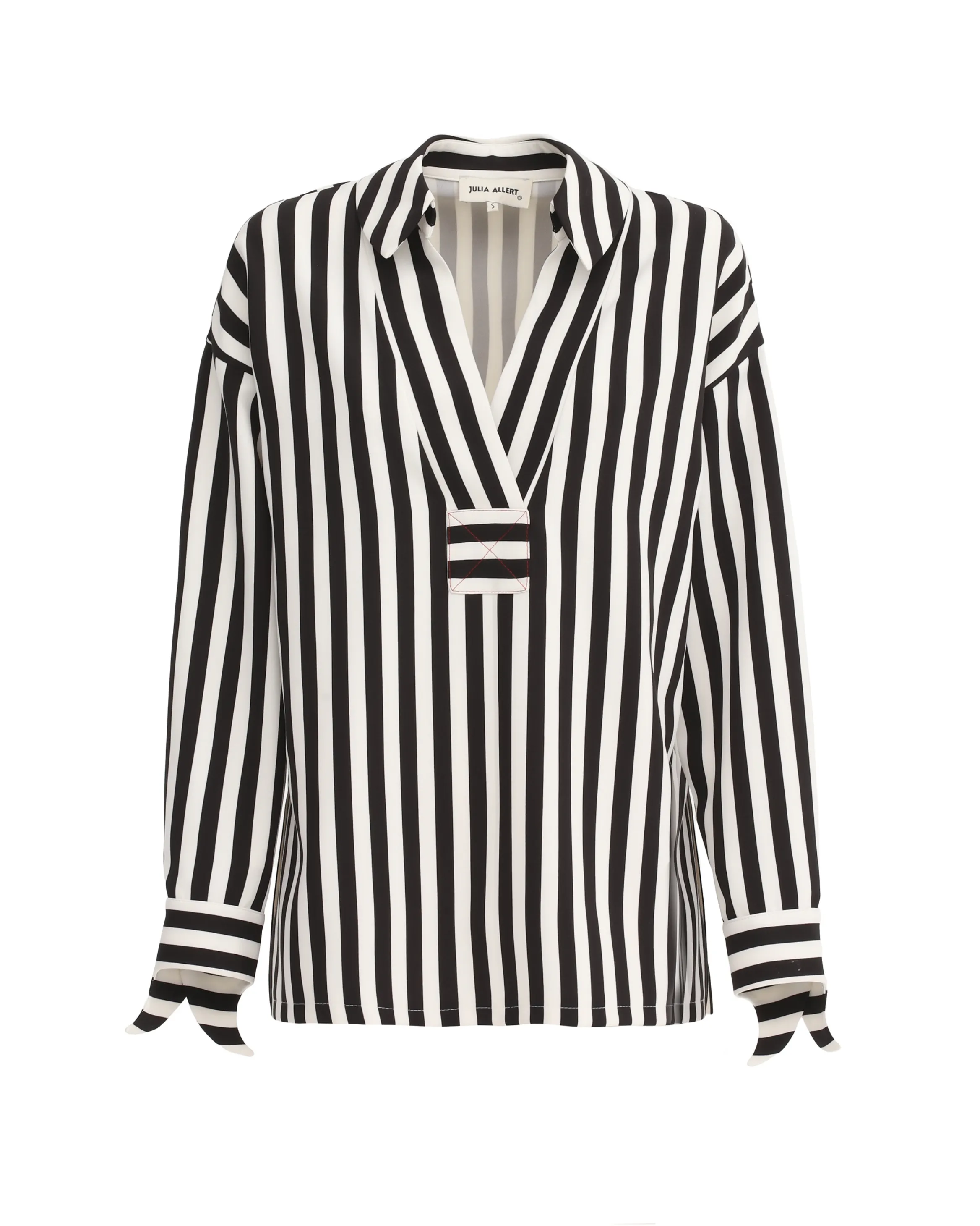 JULIA ALLERT Relaxed V-Neck Striped Blouse - Black/White sold by Bonvion