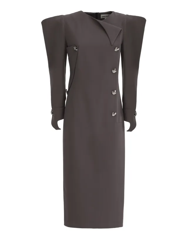 JULIA ALLERT Midi Evening Dress With Sculpted Shoulders - Taupe made by Bonvion