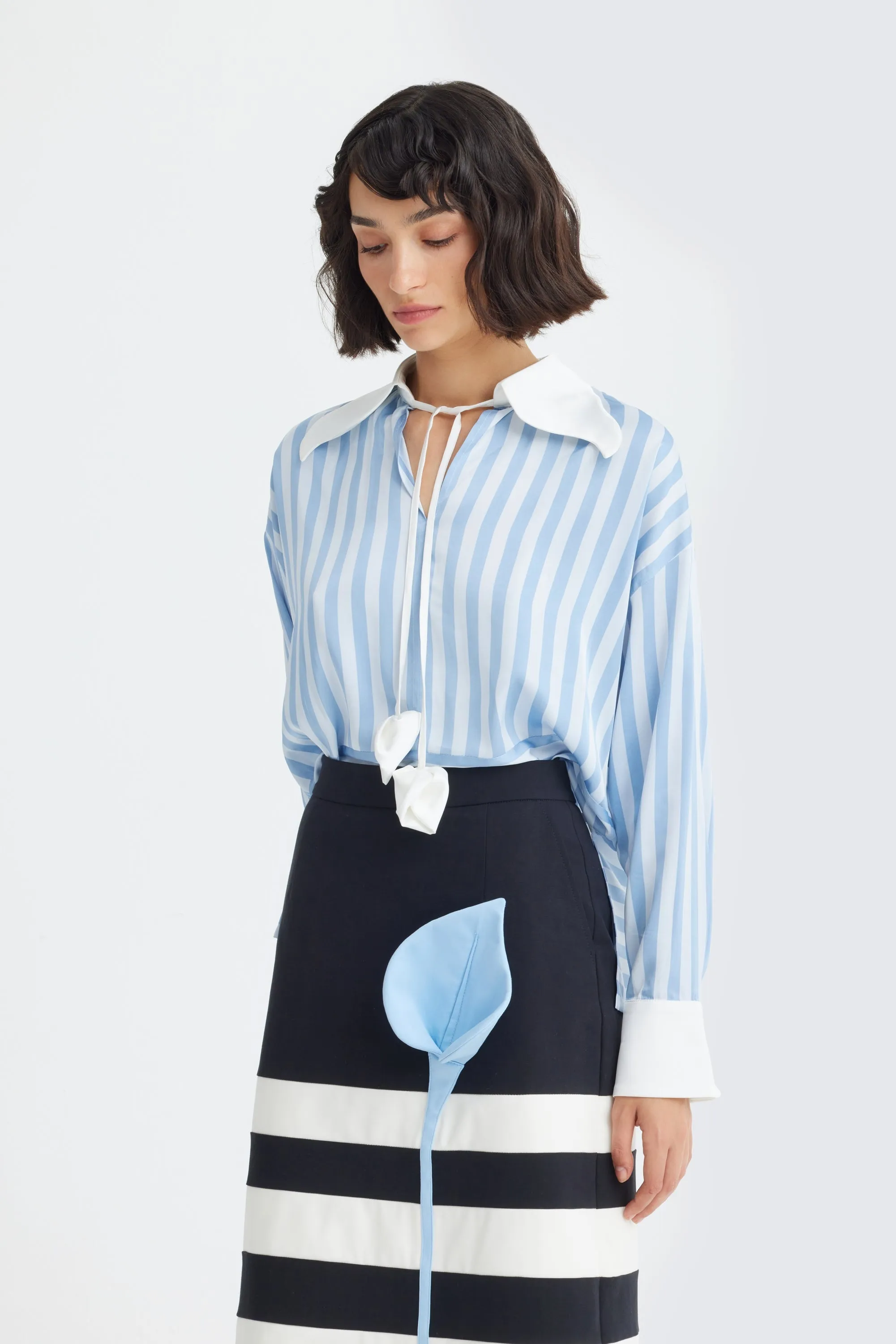 JULIA ALLERT Striped Long-Sleeve Blouse - Light Blue sold by Bonvion product image thumbnail 2