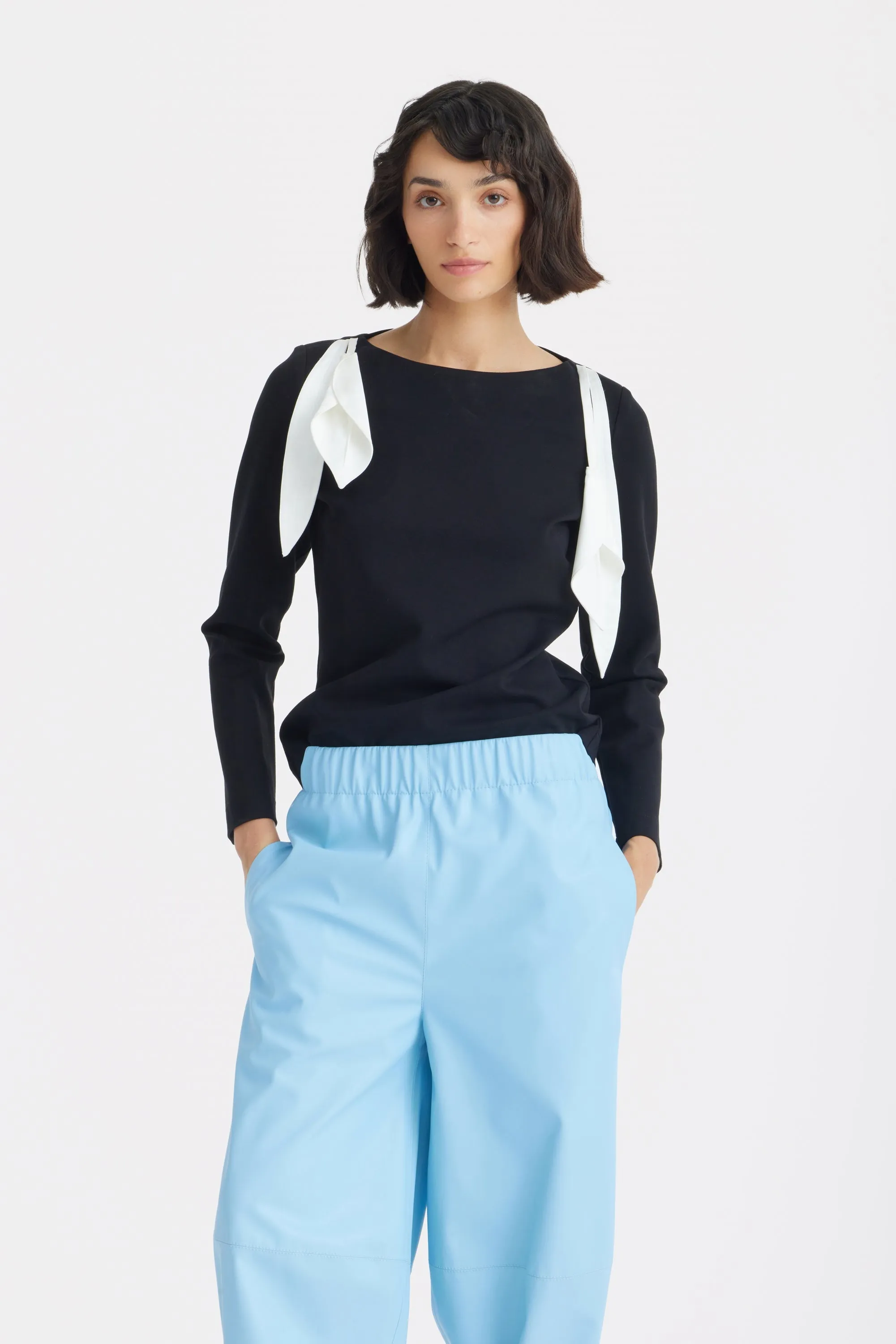 JULIA ALLERT Boat Neck Blouse with Floral Drape - Black sold by Bonvion product image thumbnail 2