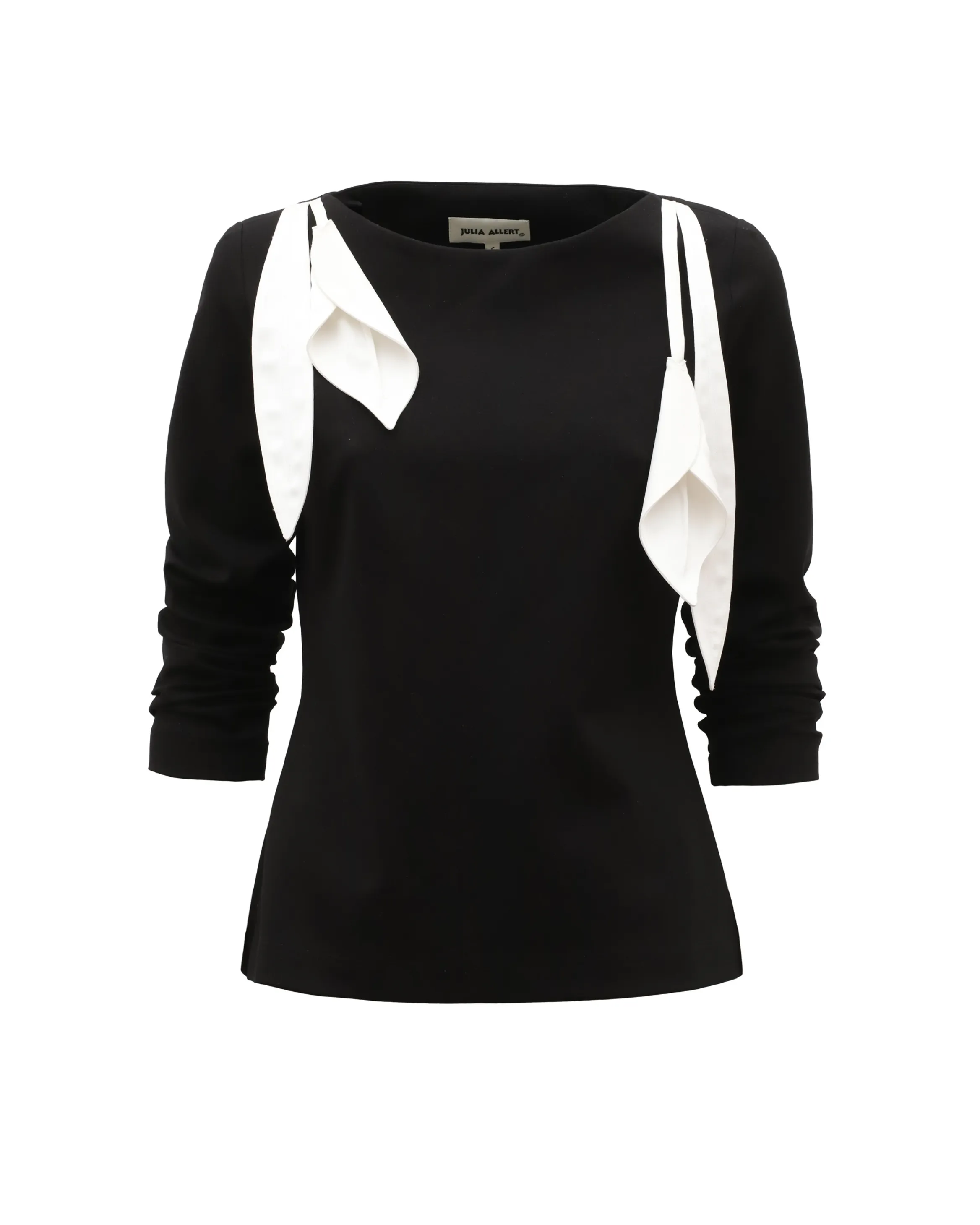 JULIA ALLERT Boat Neck Blouse with Floral Drape - Black sold by Bonvion