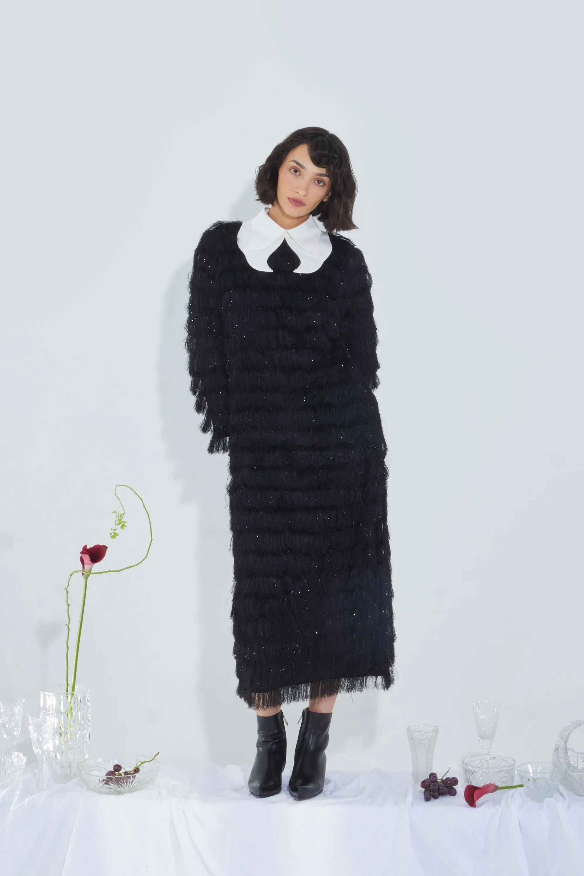 JULIA ALLERT Evening Fringe Midi Dress - Black sold by Bonvion product image thumbnail 4