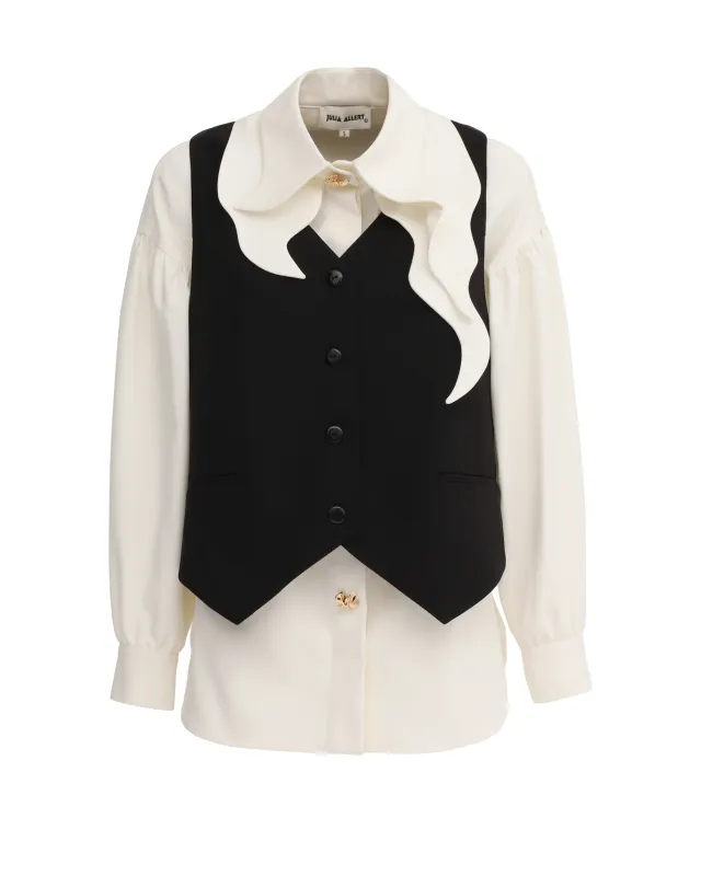 JULIA ALLERT Vintage-Inspired Blouse And Vest Set - Black/Ivory made by Bonvion