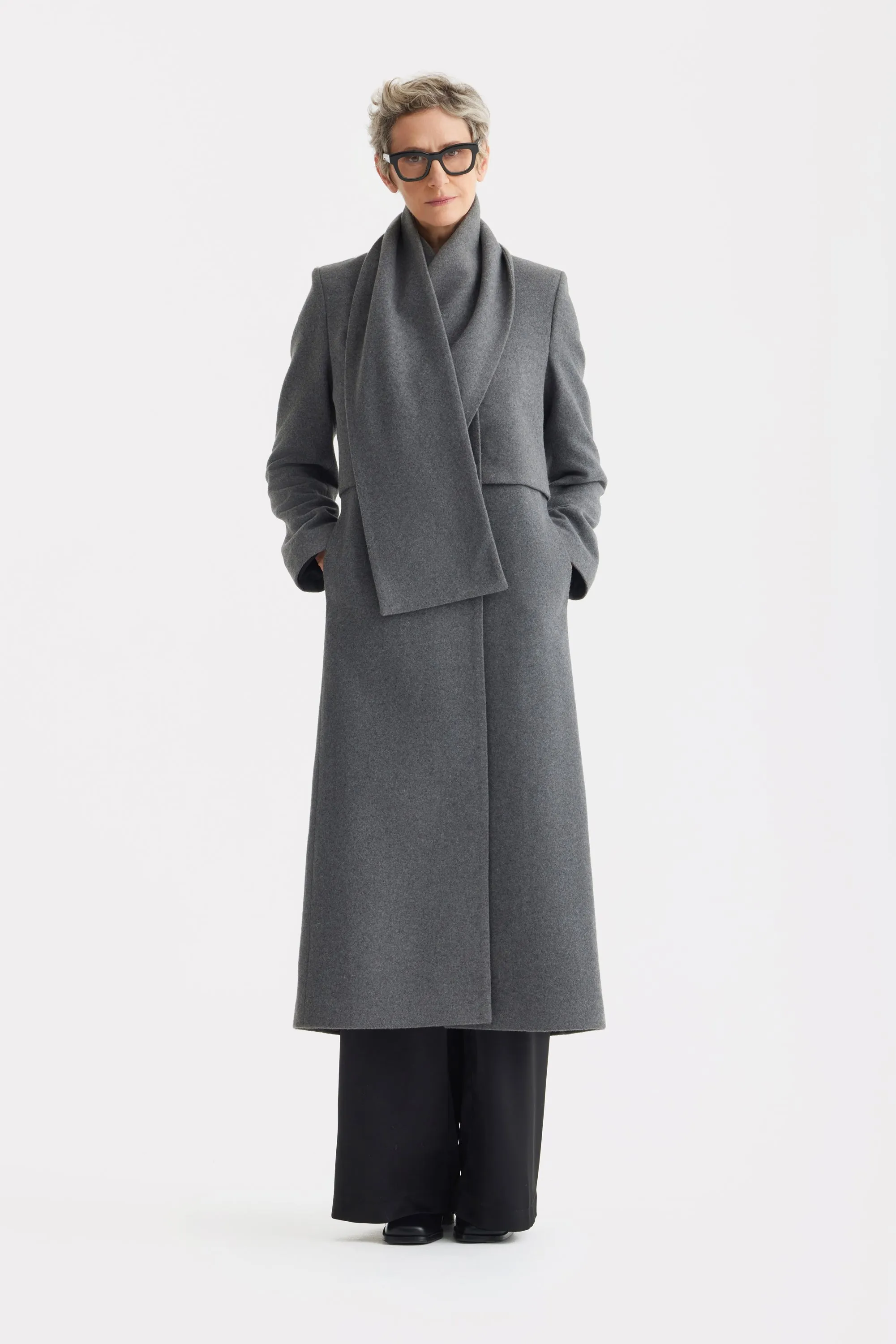 JULIA ALLERT Long Draped Transformer Coat – Grey sold by Bonvion product image thumbnail 3