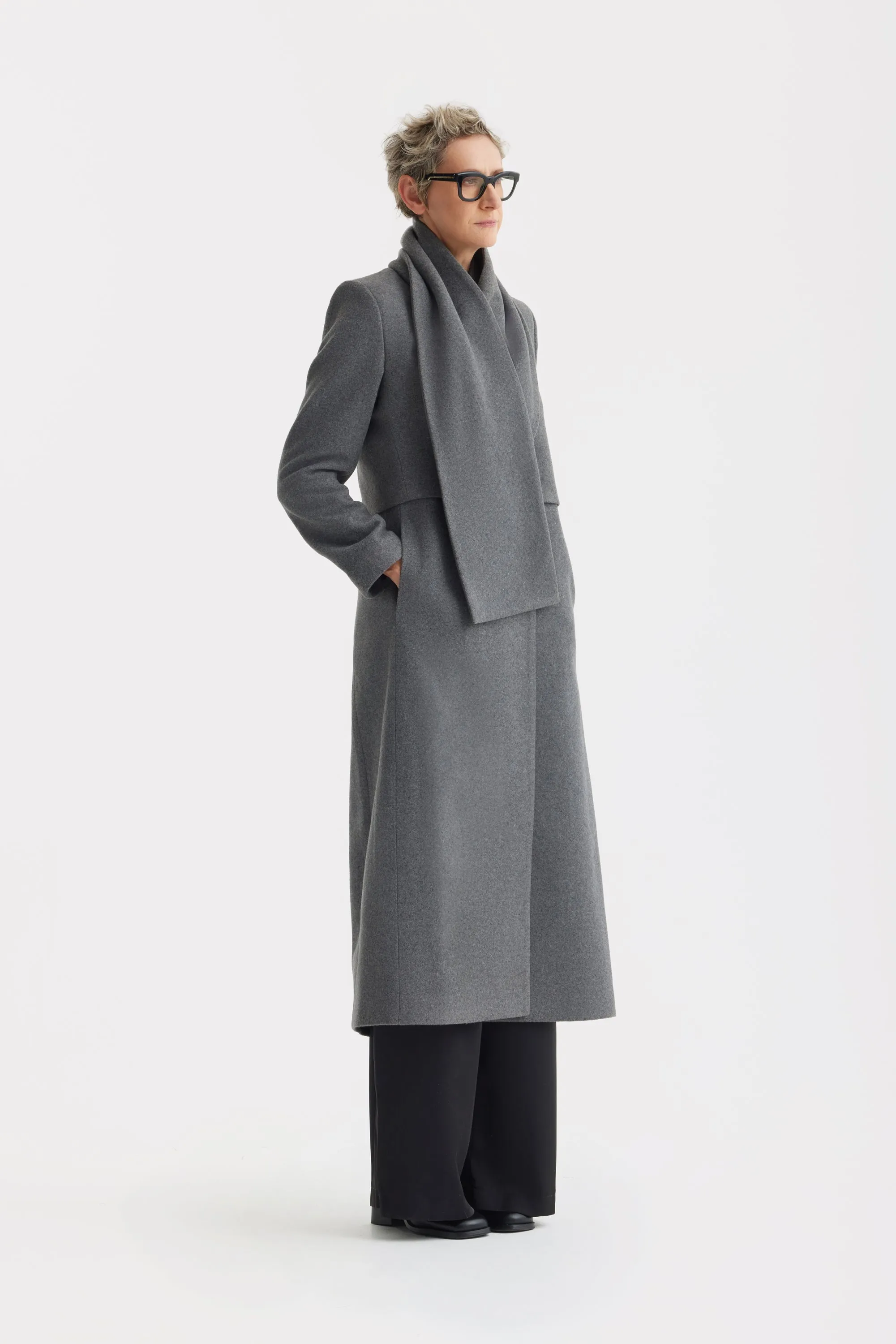 JULIA ALLERT Long Draped Transformer Coat – Grey sold by Bonvion product image thumbnail 4
