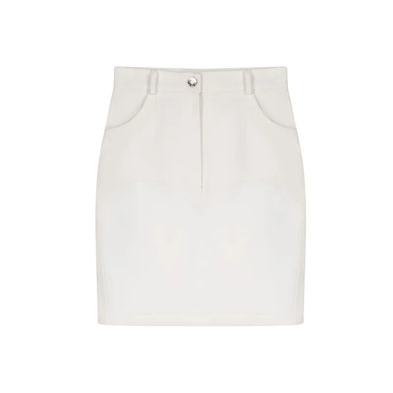 ÚCHÈ Half Heart Denim Mini Skirt - White sold by Bonvion