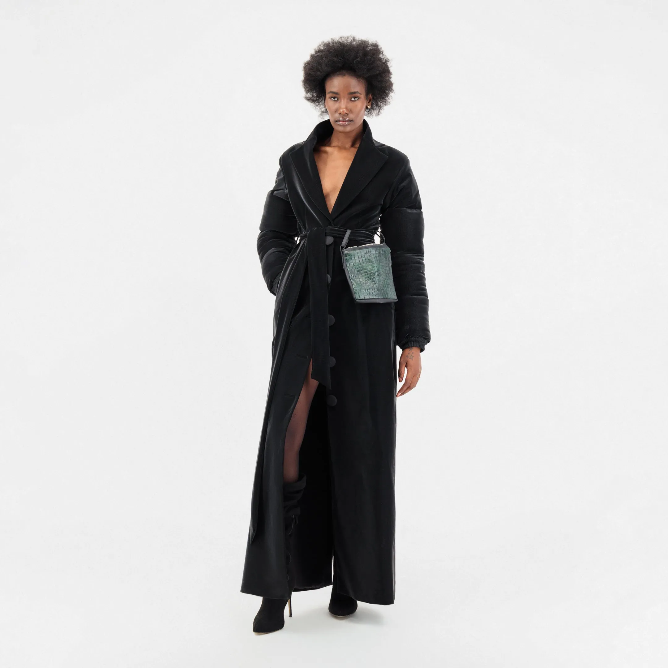 ÚCHÈ Belted Green Bag Trench Coat - Black sold by Bonvion product image thumbnail 2