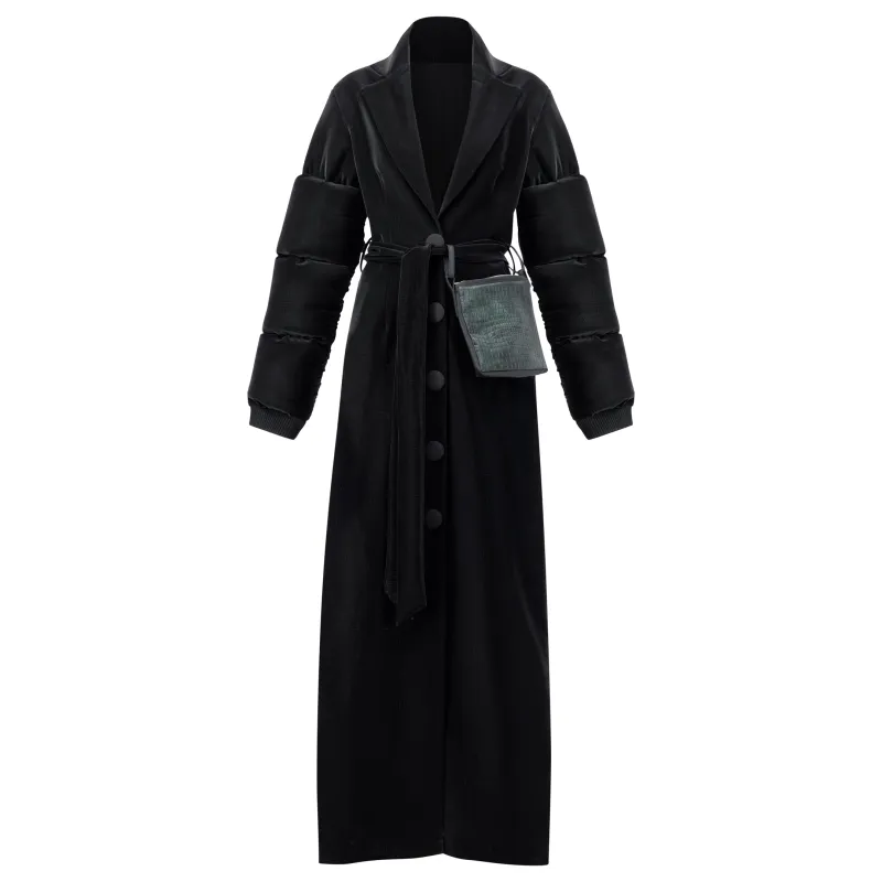 ÚCHÈ Belted Green Bag Trench Coat - Black made by Bonvion