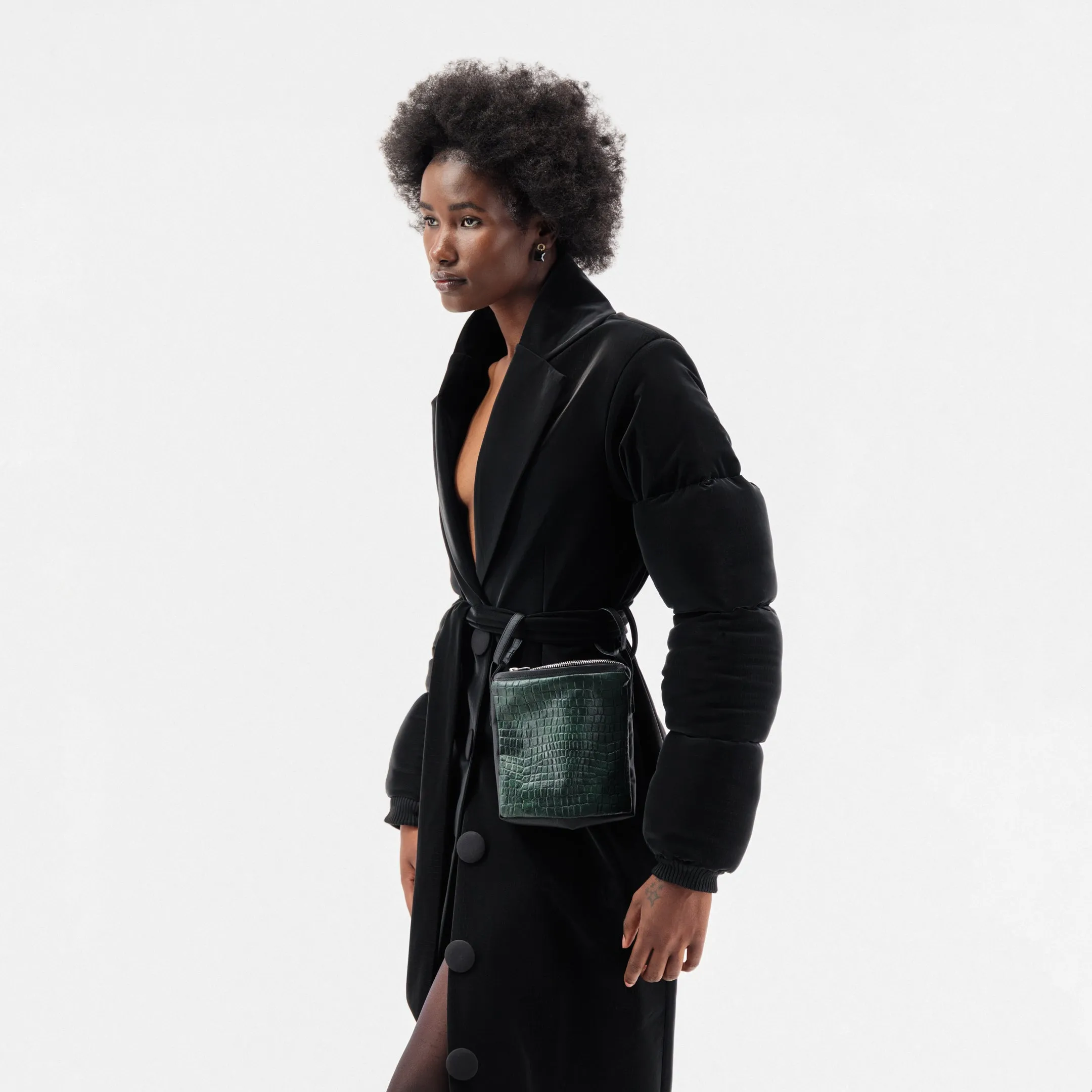 ÚCHÈ Belted Green Bag Trench Coat - Black sold by Bonvion product image thumbnail 3