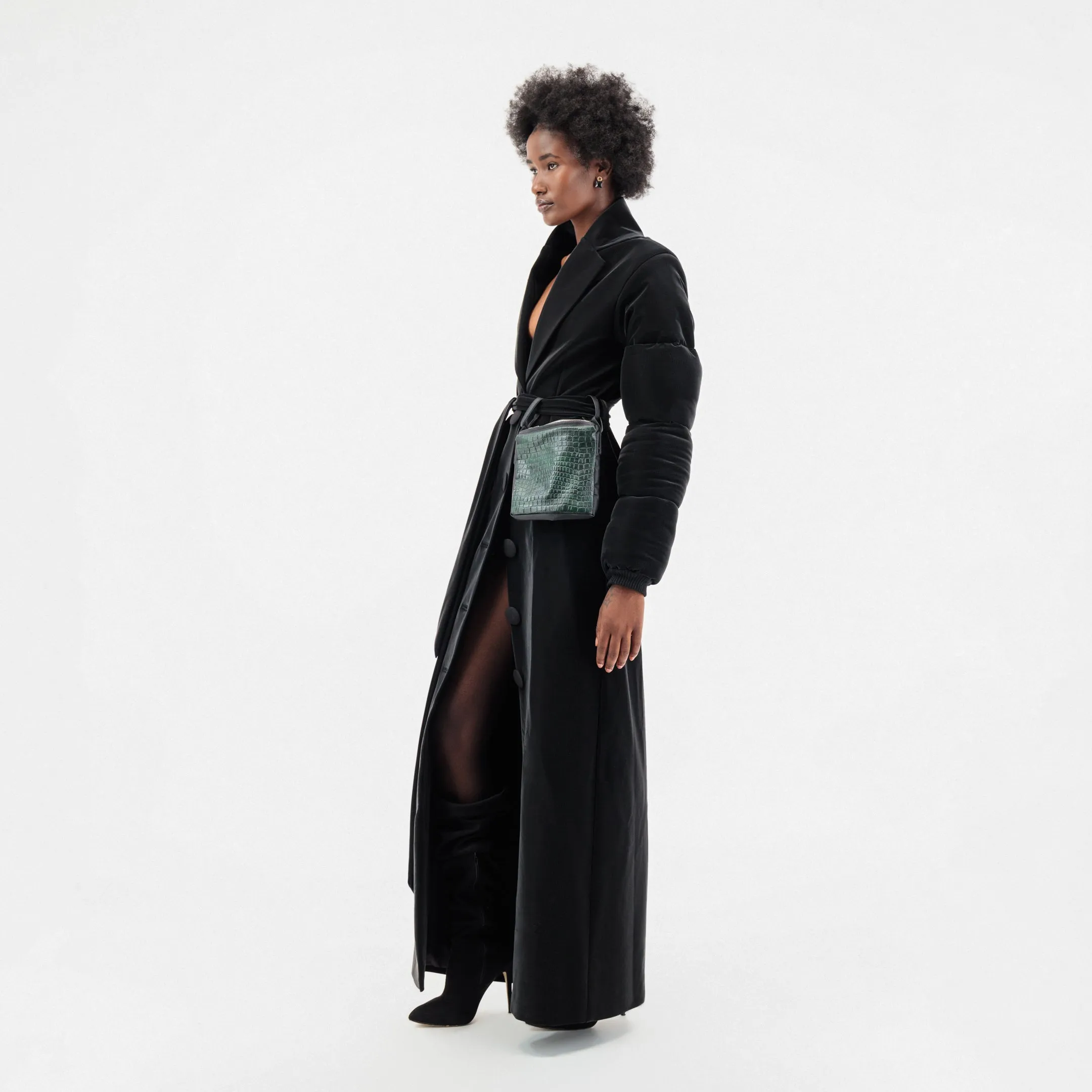 ÚCHÈ Belted Green Bag Trench Coat - Black sold by Bonvion product image thumbnail 4