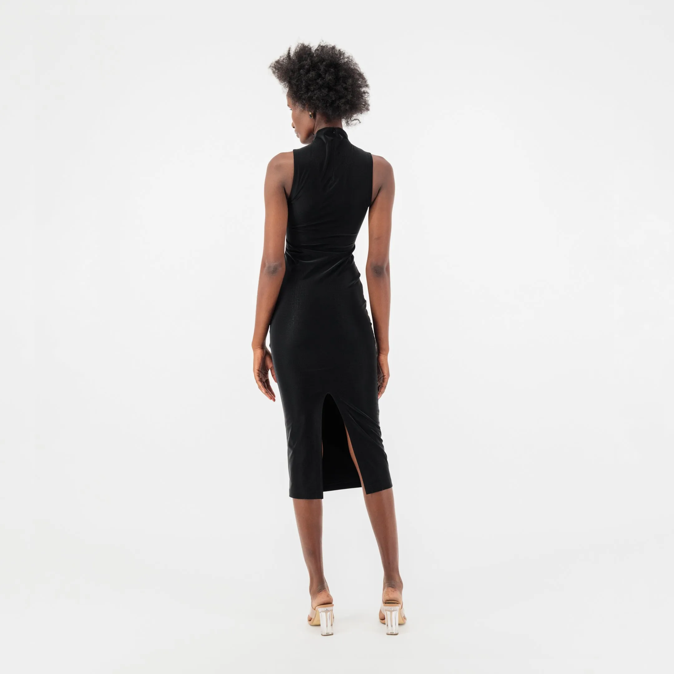ÚCHÈ Sheer Paneling Cut Out Crocodile Print Midi Dress - Black sold by Bonvion product image thumbnail 4