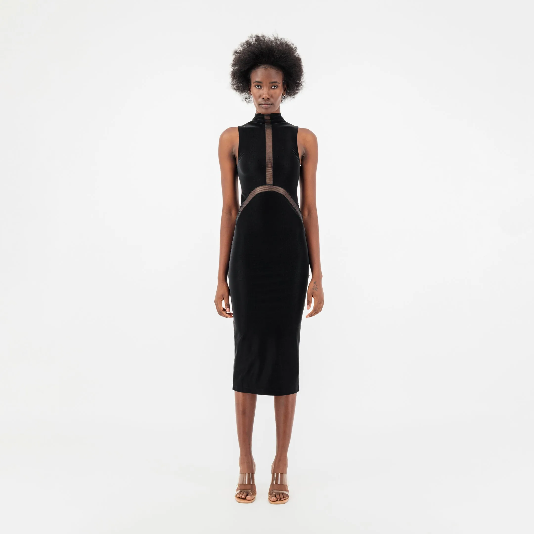 ÚCHÈ Sheer Paneling Cut Out Crocodile Print Midi Dress - Black sold by Bonvion product image thumbnail 2