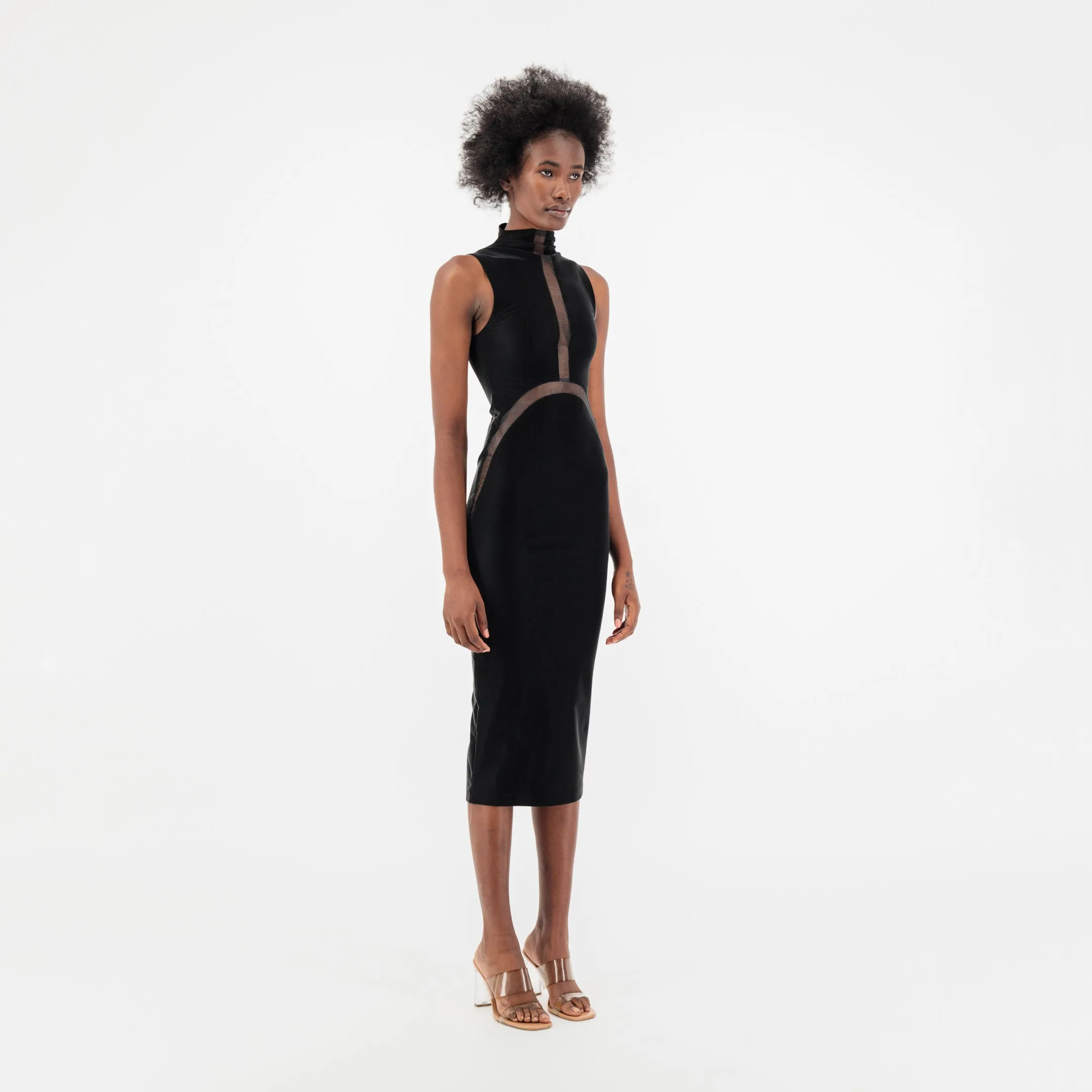 ÚCHÈ Sheer Paneling Cut Out Crocodile Print Midi Dress - Black sold by Bonvion product image thumbnail 3
