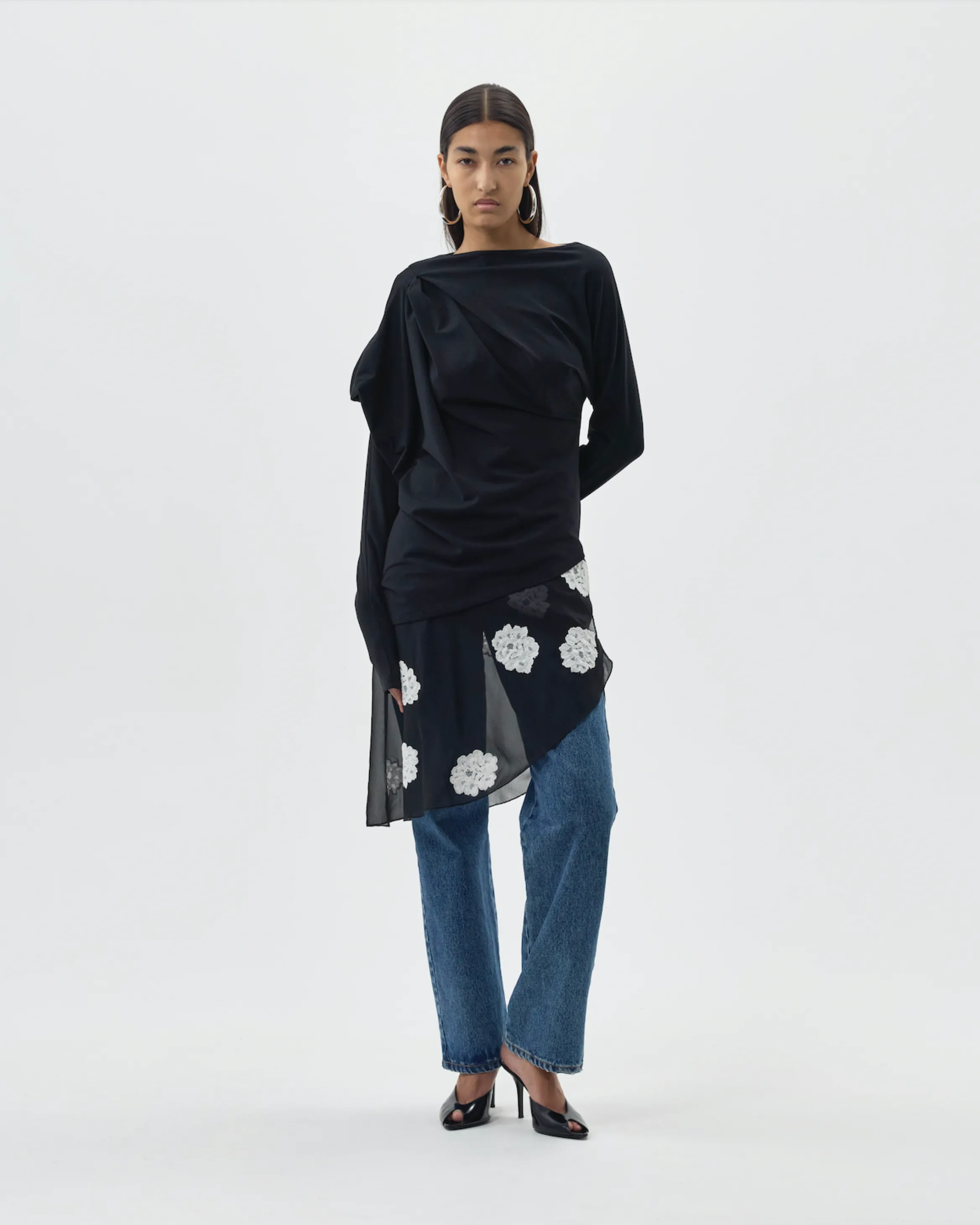 VAILLANT Draped Long Sleeve Jersey Top - Black sold by Bonvion product image thumbnail 2