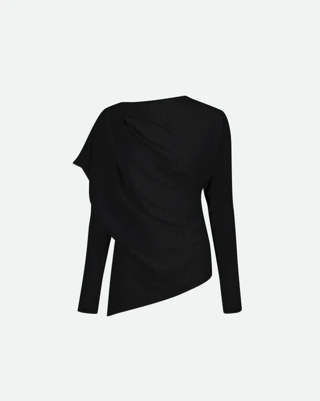 VAILLANT Draped Long Sleeve Jersey Top - Black sold by Bonvion