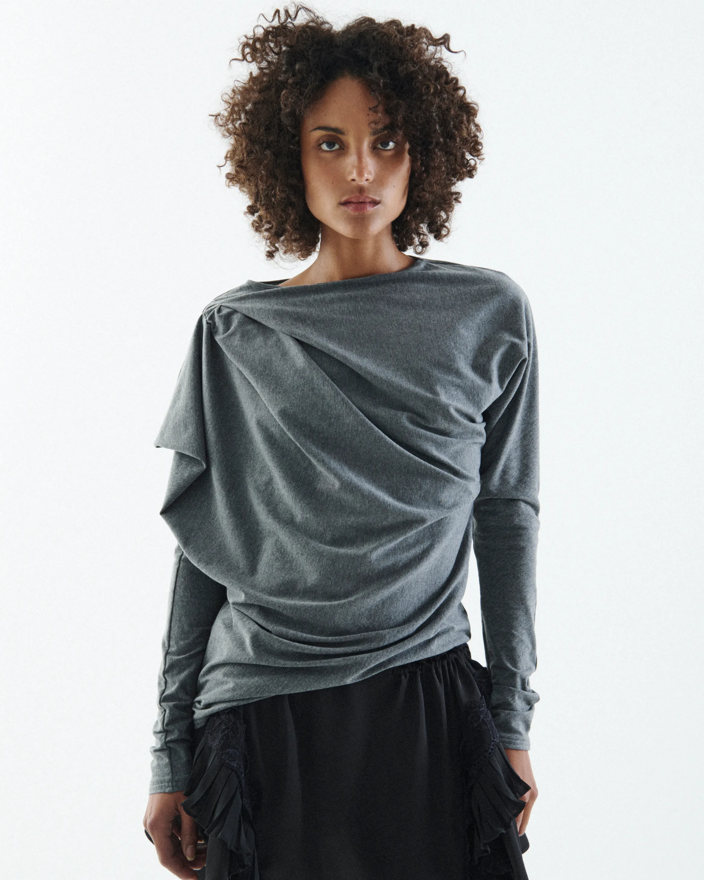 VAILLANT Draped Long Sleeve Jersey Top - Charcoal sold by Bonvion