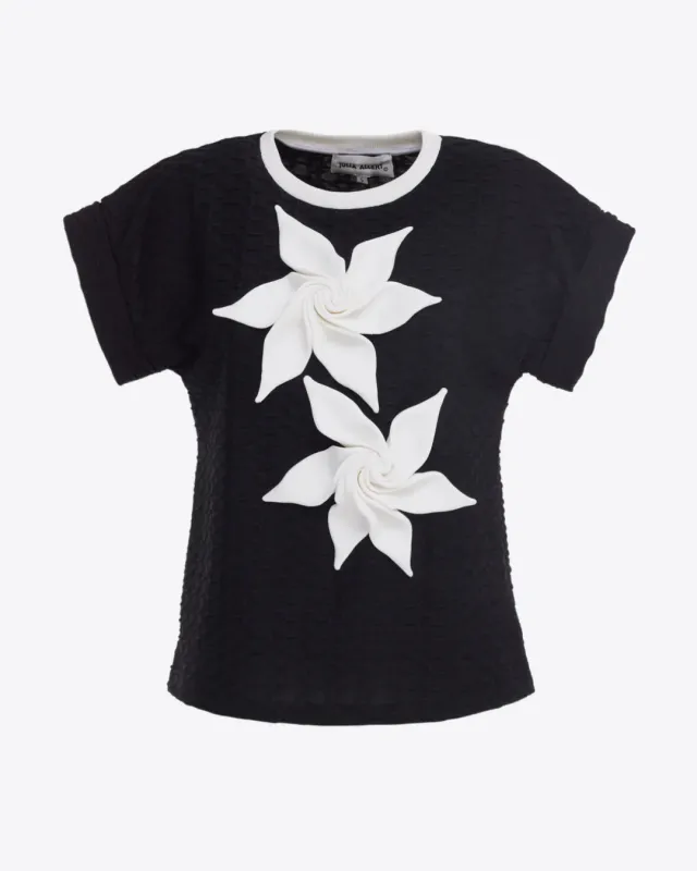 JULIA ALLERT Floral Detail Top - Black/White made by Bonvion