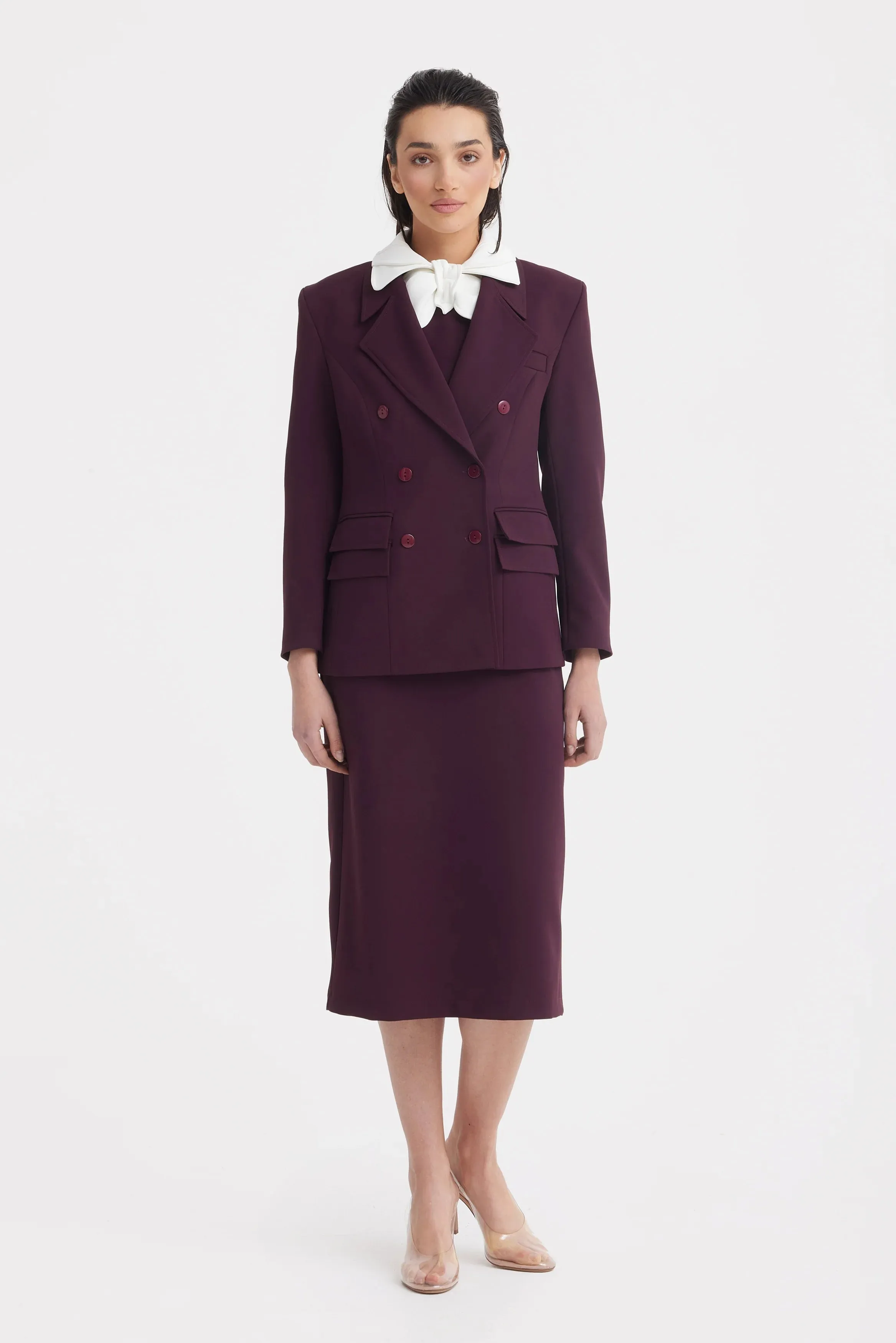 JULIA ALLERT Classic Tailored Double-Breasted Blazer - Wine sold by Bonvion product image thumbnail 4