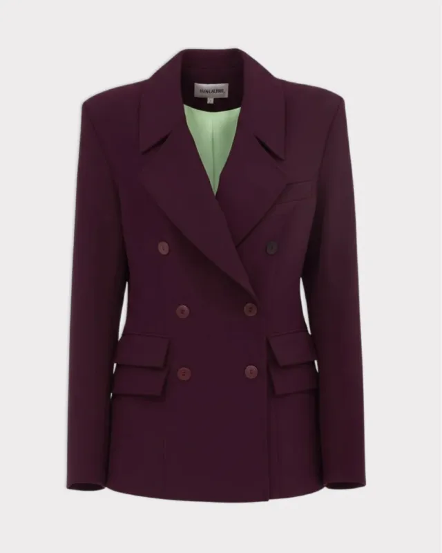 JULIA ALLERT Classic Tailored Double-Breasted Blazer - Wine made by Bonvion