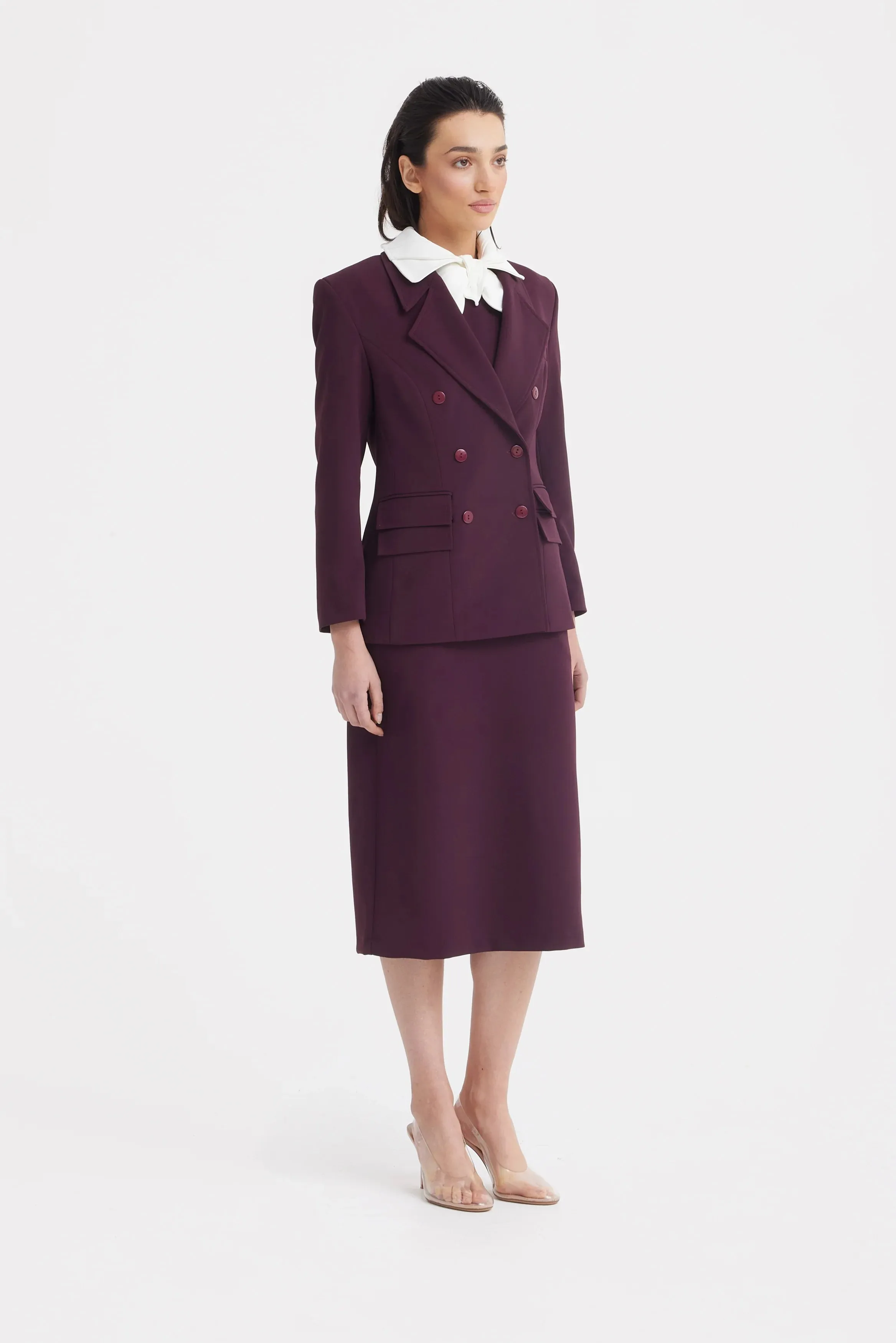JULIA ALLERT Classic Tailored Double-Breasted Blazer - Wine sold by Bonvion product image thumbnail 5