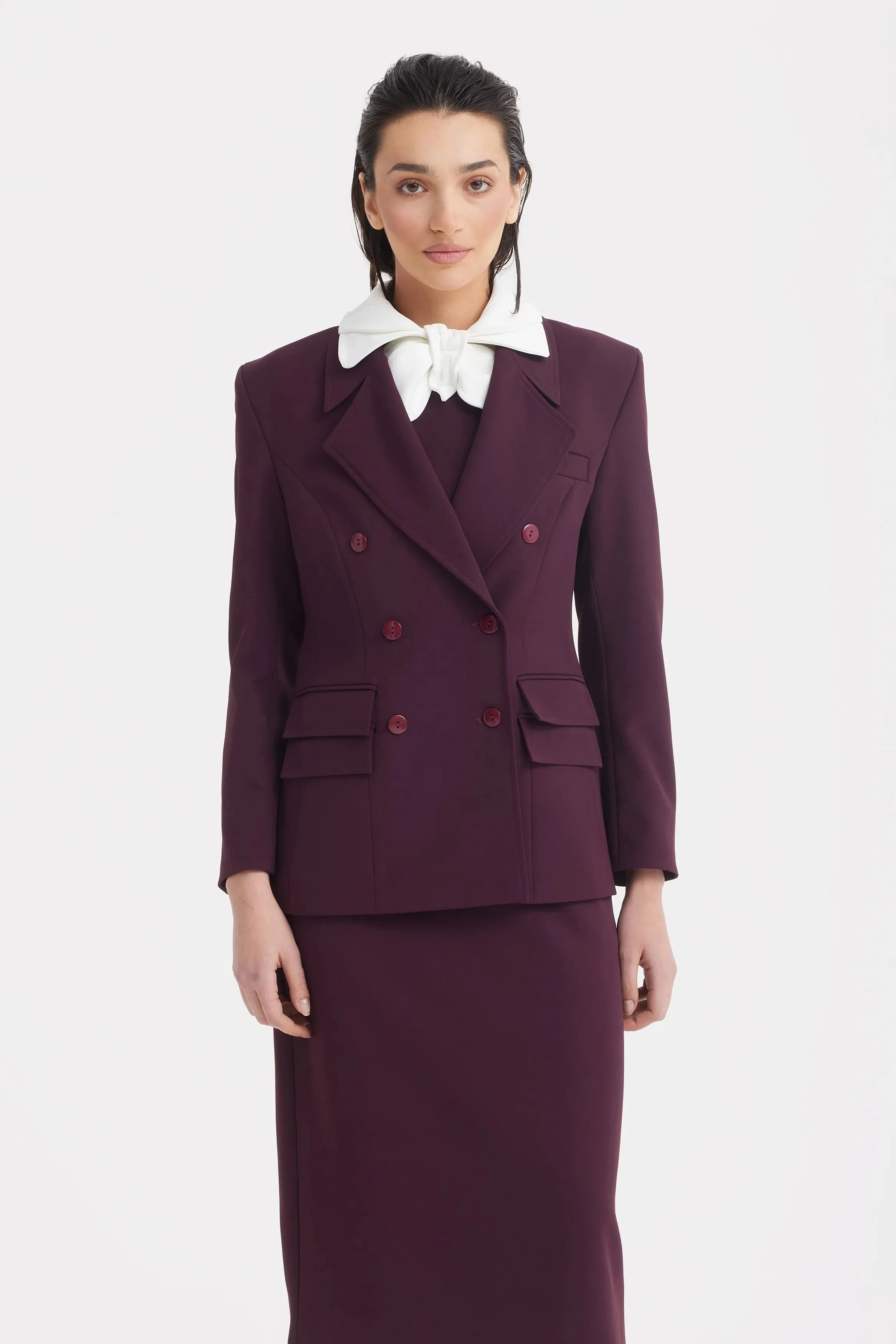 JULIA ALLERT Classic Tailored Double-Breasted Blazer - Wine sold by Bonvion product image thumbnail 2